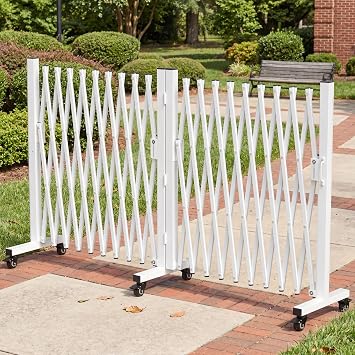 213 Wide Expandable Retractable Driveway Gate for Outdoor, Metal Fence Barrier with Lockable Foot Casters, 0-180 Rotatable Two-Segment Yard Garden Gate for Dog Security 213W39.76H, White