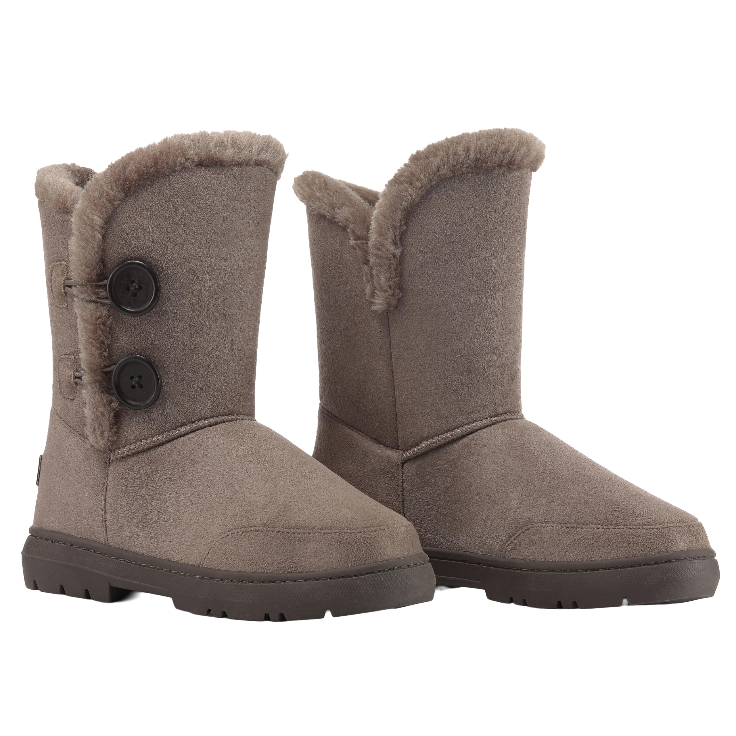 Holly Womens Waterproof Winter Snow Boots - Faux Fur Lined Warm Calf Boot with Side Button - Non Slip Sole, Insulated, Outdoor Walking Footwear - Brown - UK4/37