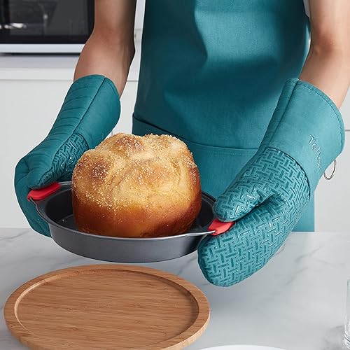 Miniatura 7 de Teflon Juego de manoplas para horno y delantal, 3 piezas, color verde azulado