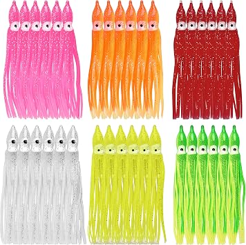 Fishing Squid Skirts Lures, 50pcs Octopus SkirtsTrolling Lure Soft Lures Plastic Fishing Bait for Bass Salmon Trout