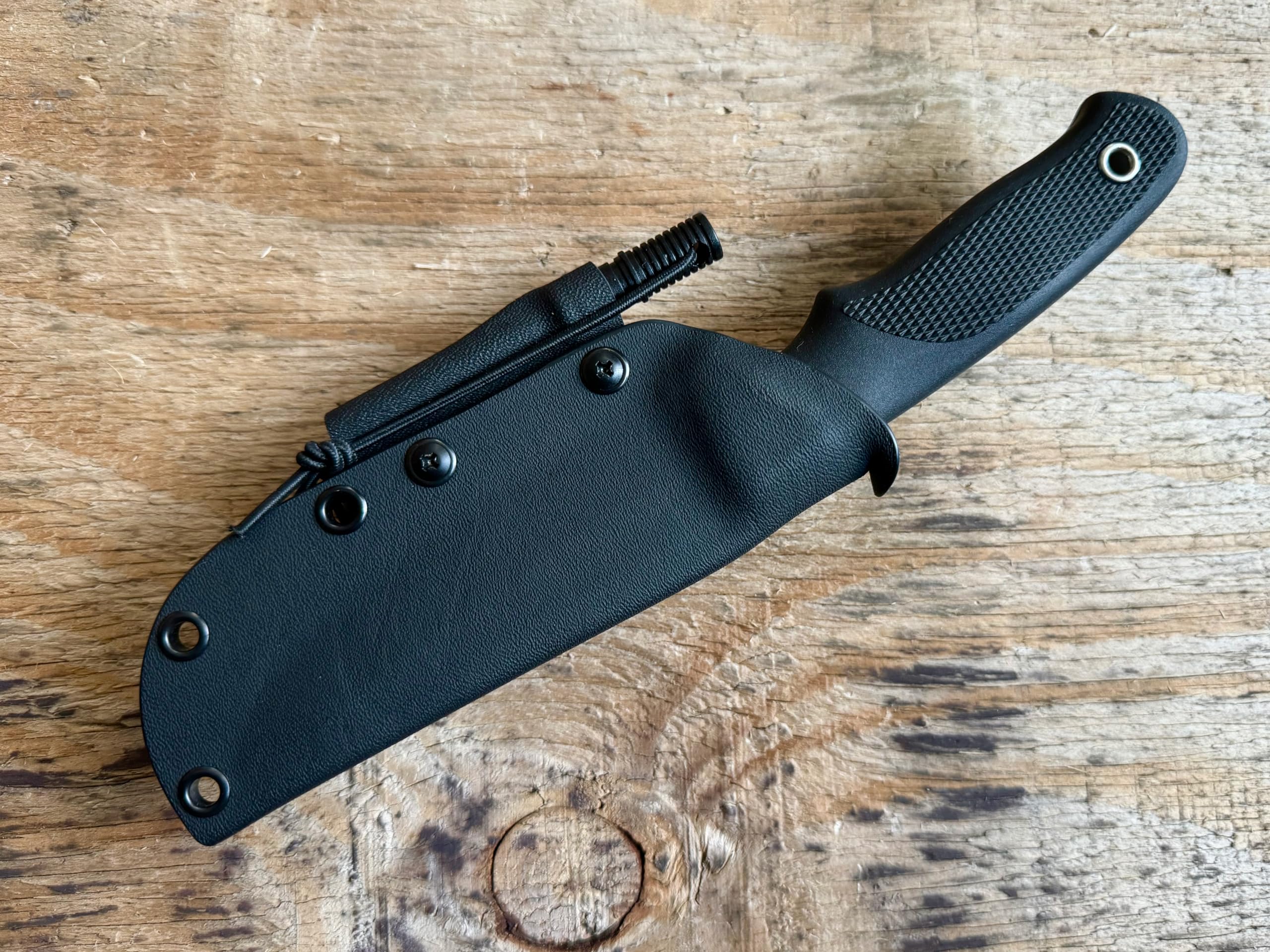 Linder Super Edge 7 Joe Vogel Evo-X ATS 34 Schwarz Survival Spar Set Kydexscheide mit Clip und Feuerstarter
