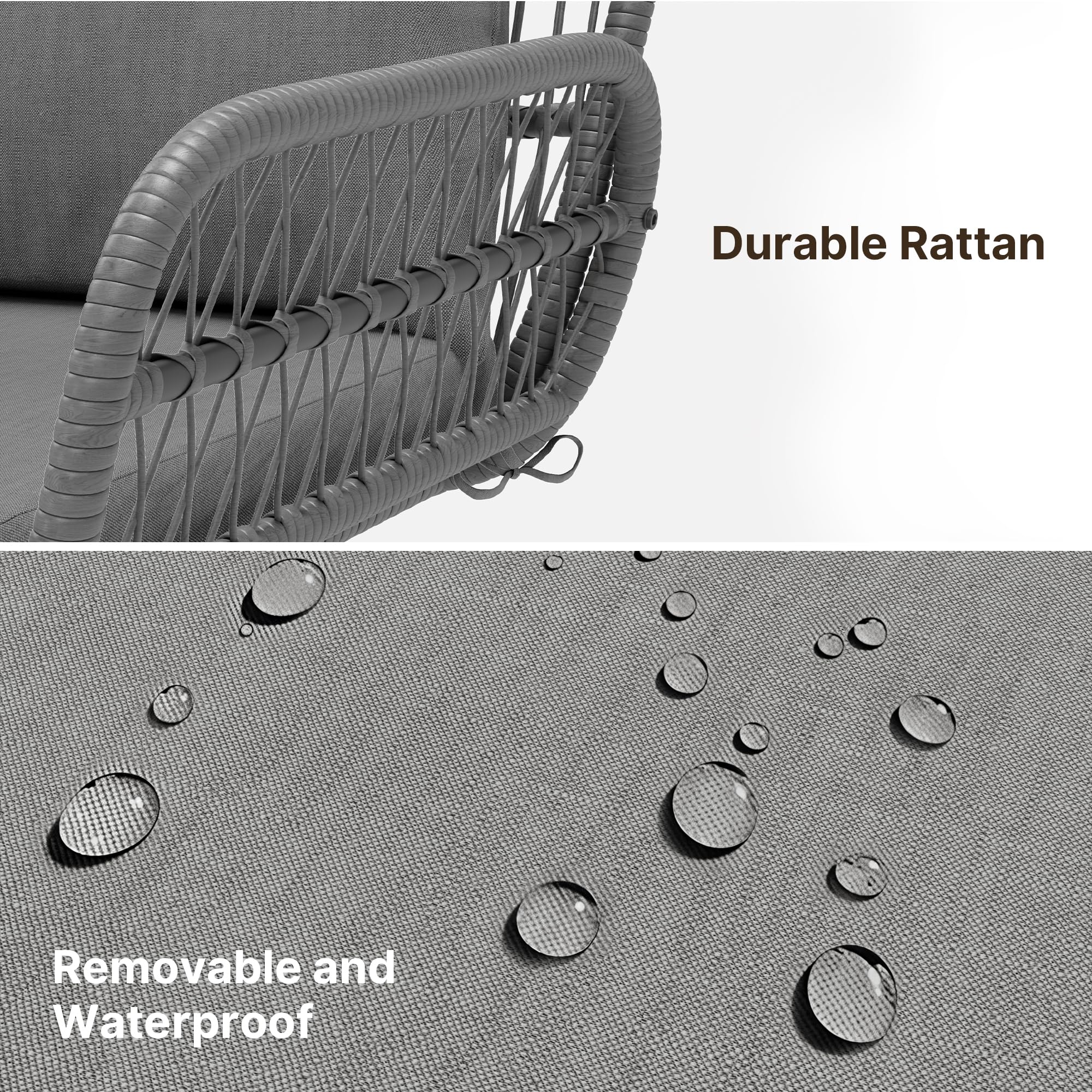 Conjunto de Mesa y Sillas Jardín de Ratán de 3 Piezas Gris