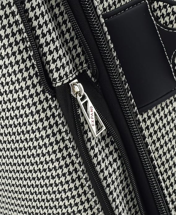 London Fog Cambridge 20 Expandable Spinner Carry-on Softside Suitcase with Laptop Compartment, Black White Houndstooth