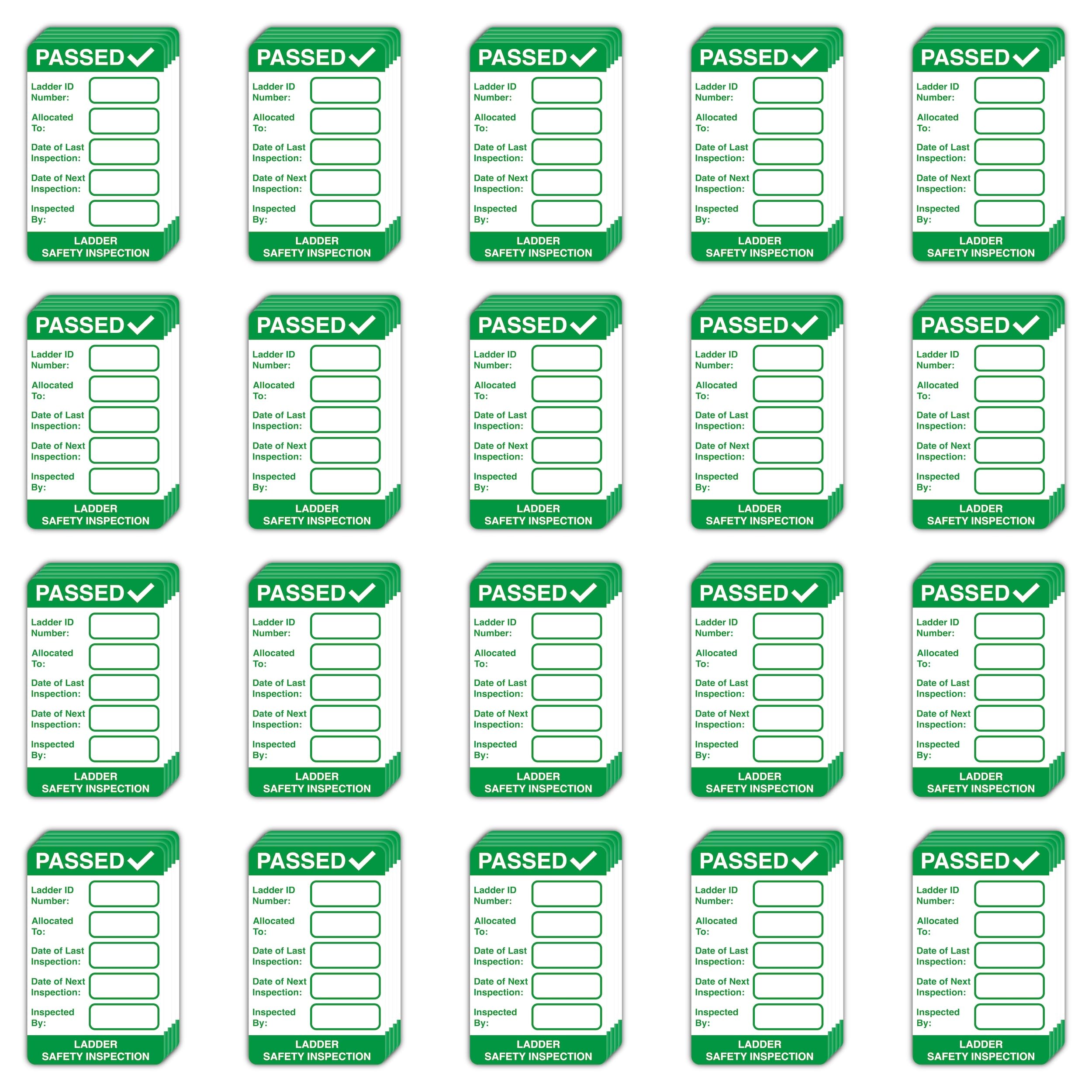 Pack of 100 Ladder Safety Inspection Record Labels Self Adhesive Vinyl Stickers (80MM X 50MM) (100)