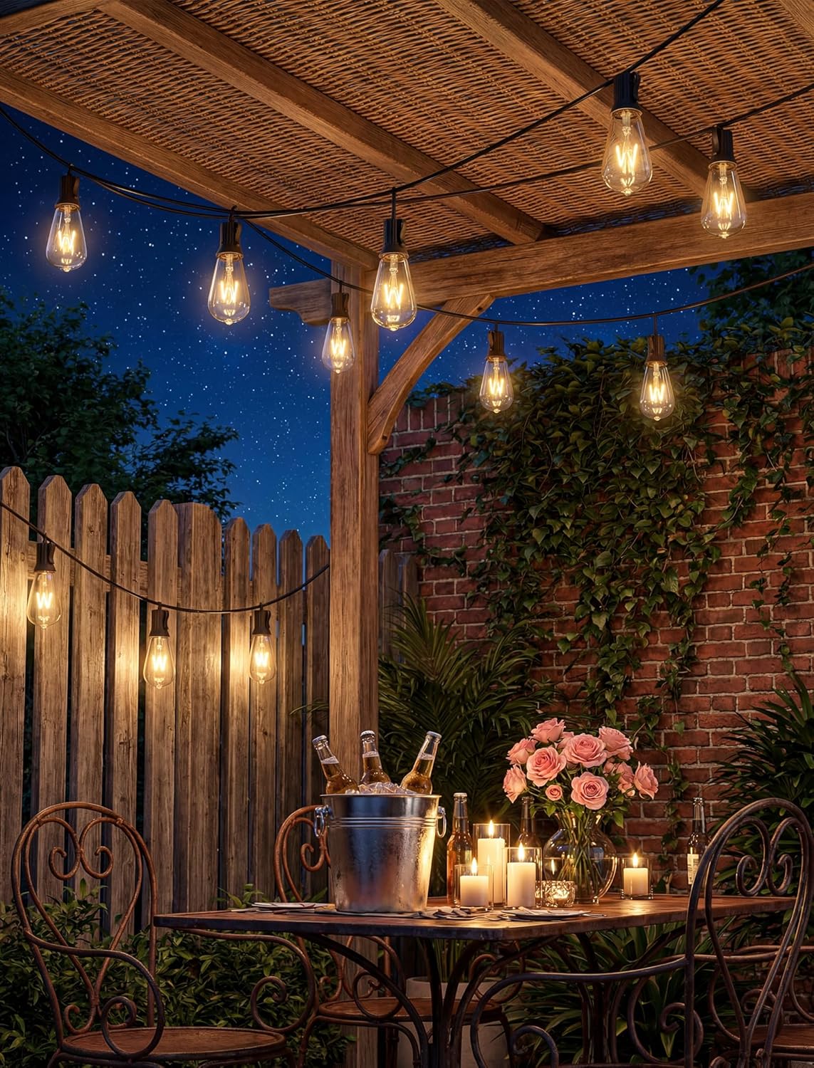 Abeja 10 Pack ST38 Edison Replacement Bulbs, 7W Clear Glass Bulbs, E12 Base, String Light Replacement Bulbs for Outside Patio Garden Wedding Decor, Warm White