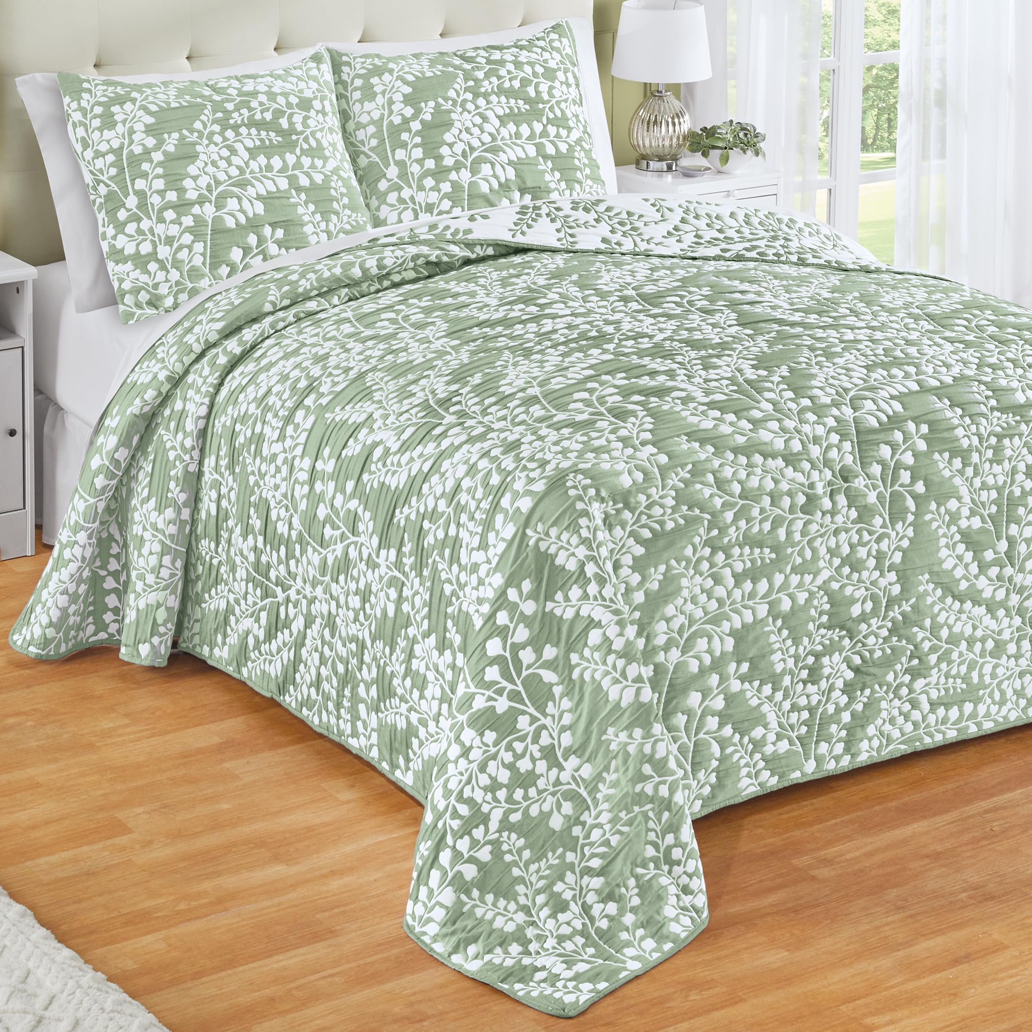 Collections Etc Jacquard Textured Leaf Design Reversible Bedspread