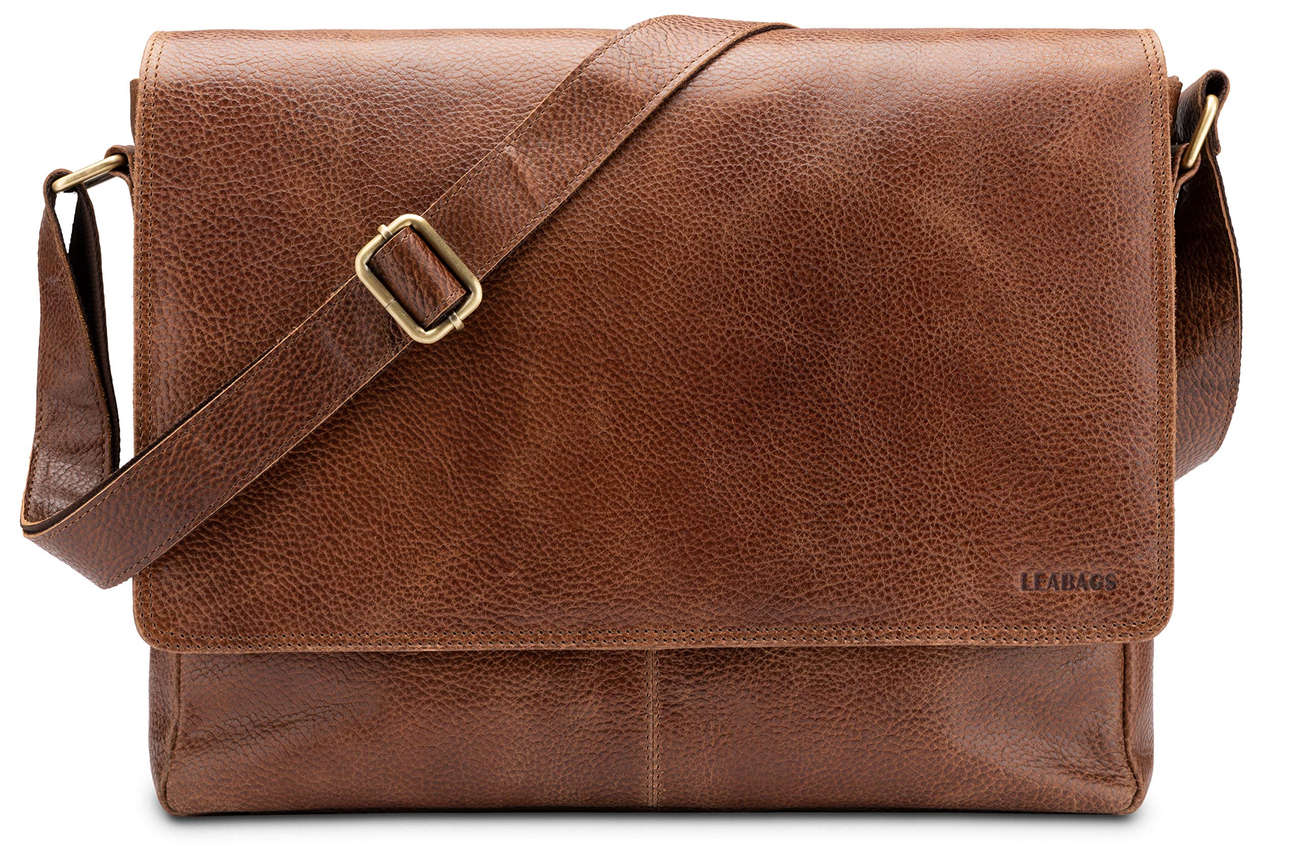 LEABAGS Oxford Laptoptasche Leder Herren Damen 15 Zoll – Messenger Bag Echtleder – Arbeitstasche Umhängetasche 38x31x10 cm