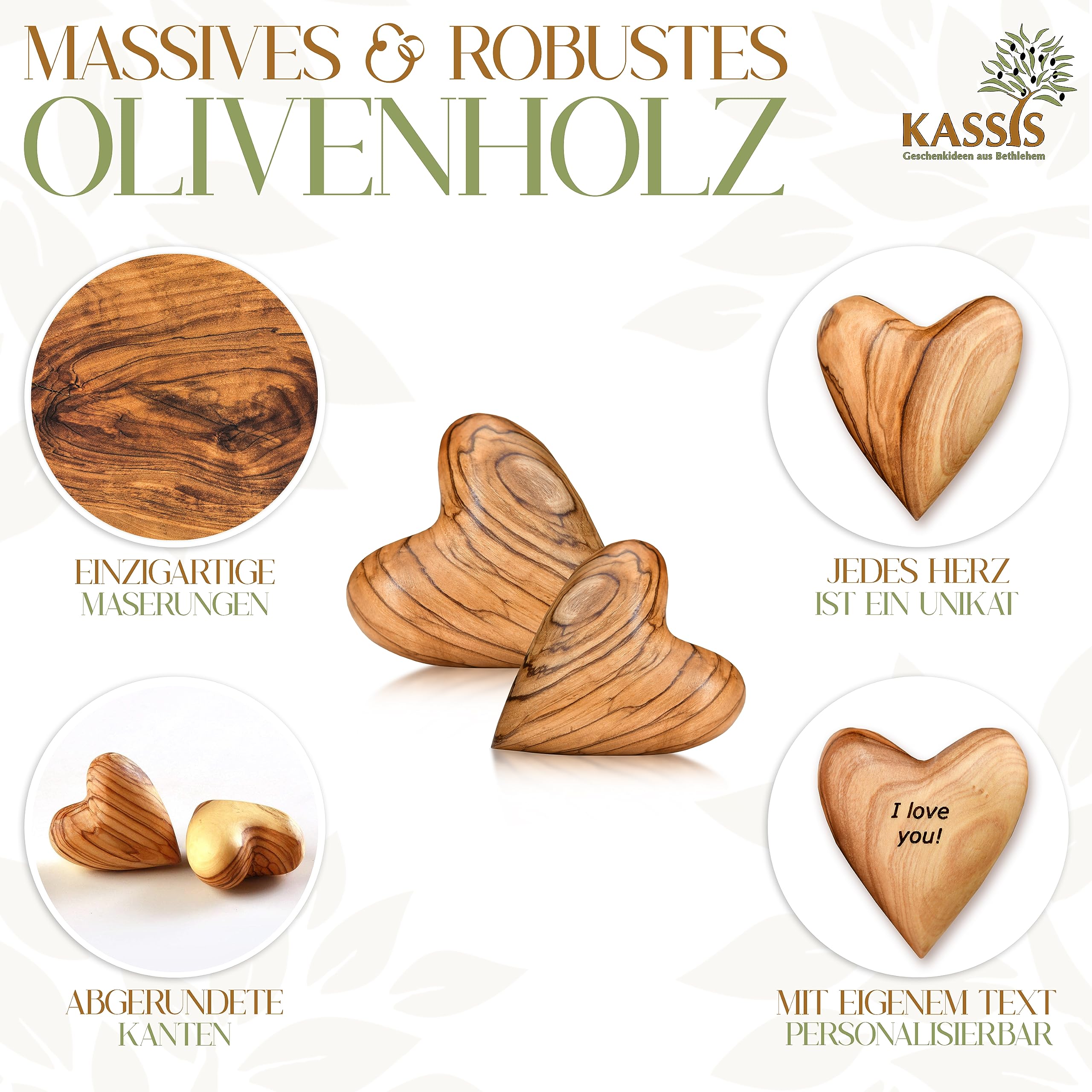 KASSIS Olive Wood Heart 5.50cm - made in Bethlehem, 5.50 Cm Without Engraving, 17L x 12W cm - Image 3