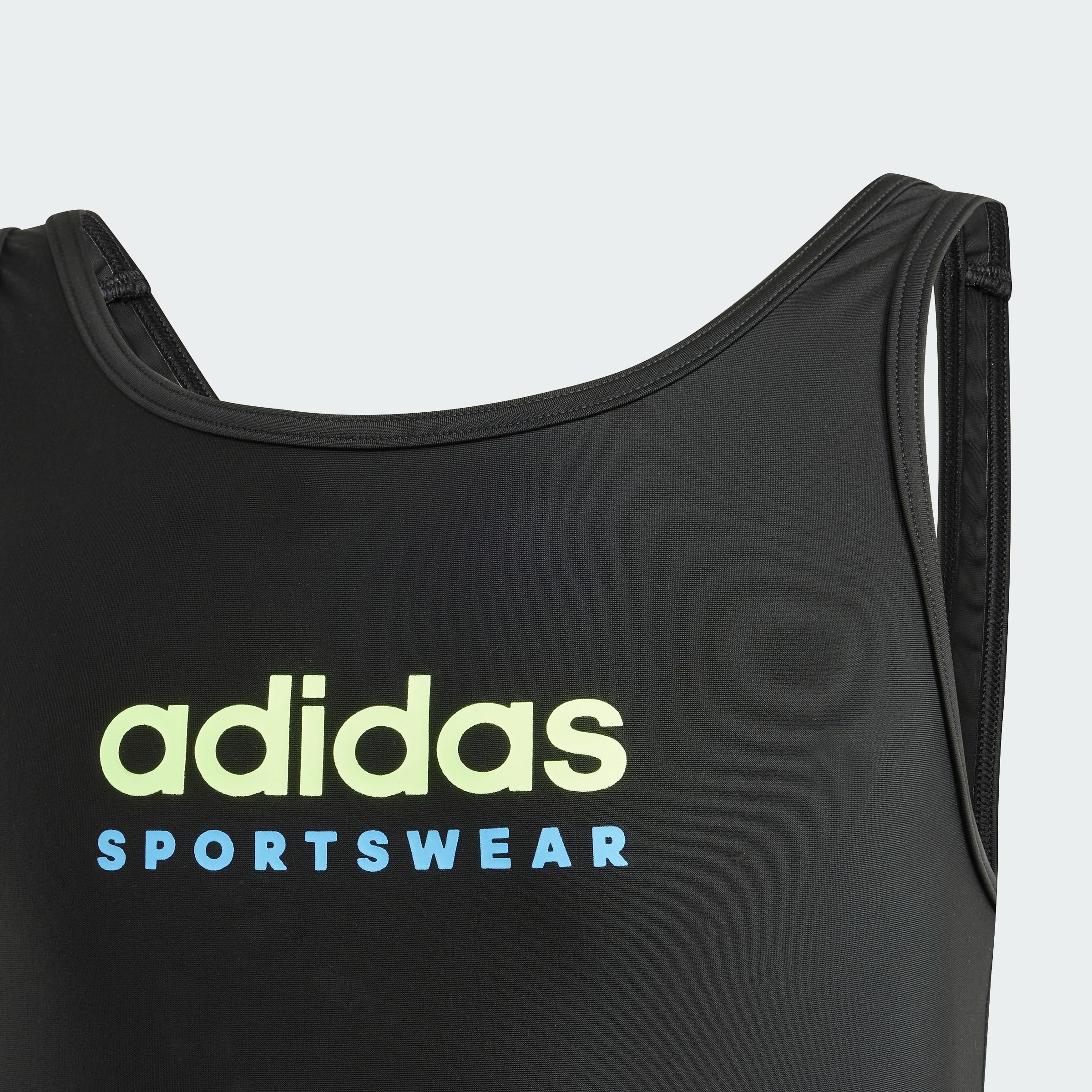 adidas Dziewczynki Sportswear U-Back Swimsuit Kids, Black/Green Spark, 5-6 Years