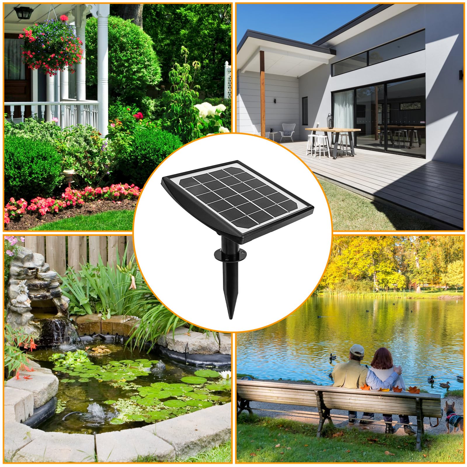 FRCOLOR Fontana Solare da Giardino Esterno Vasca in Abs Nero, Funzionamento Automatico, Design Creativo per Decorazione Paesaggistica e Giardino