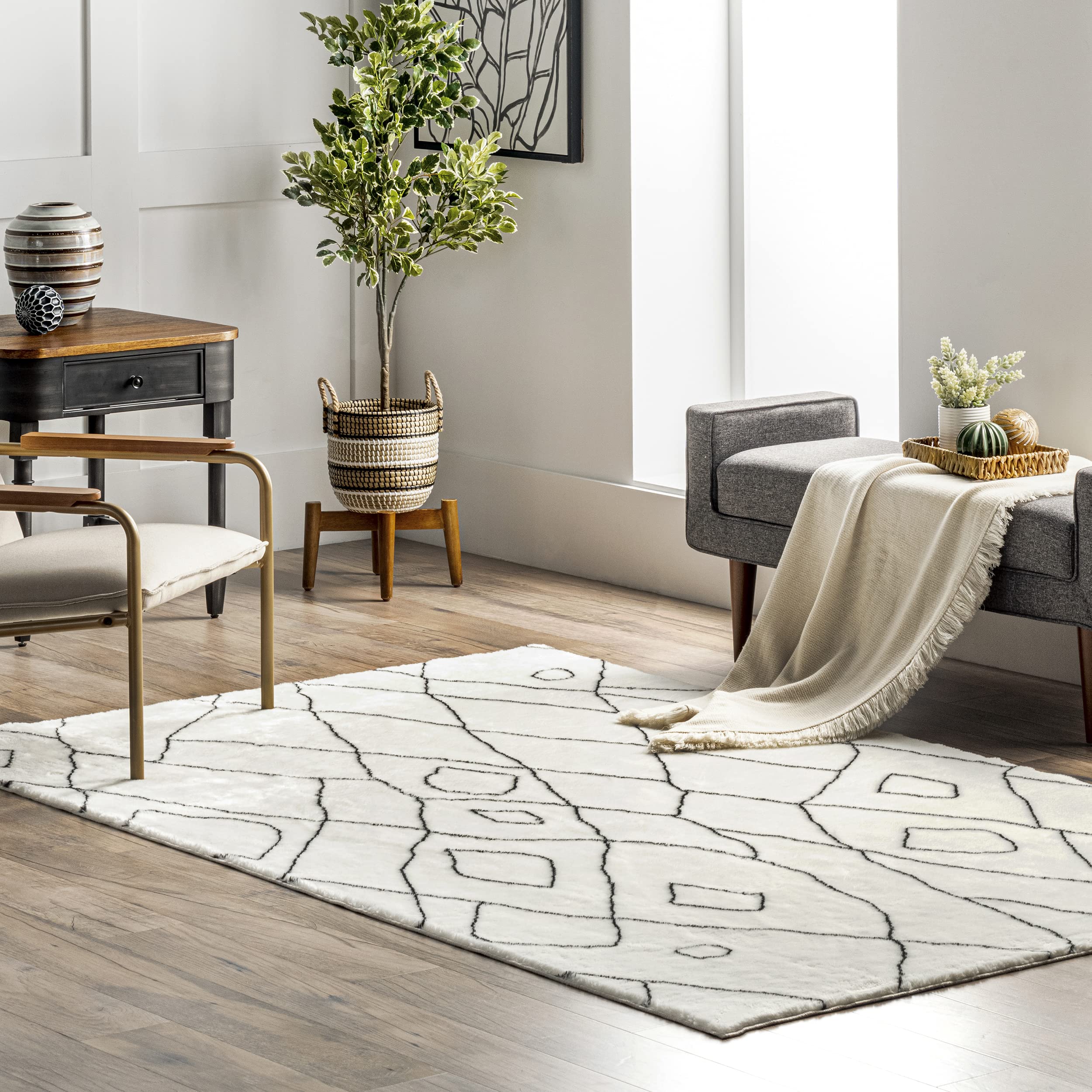 Tapis à poils longs lavable nuLOOM Sammie 1,5x2,4m idéal pour foyers avec animaux de compagnie