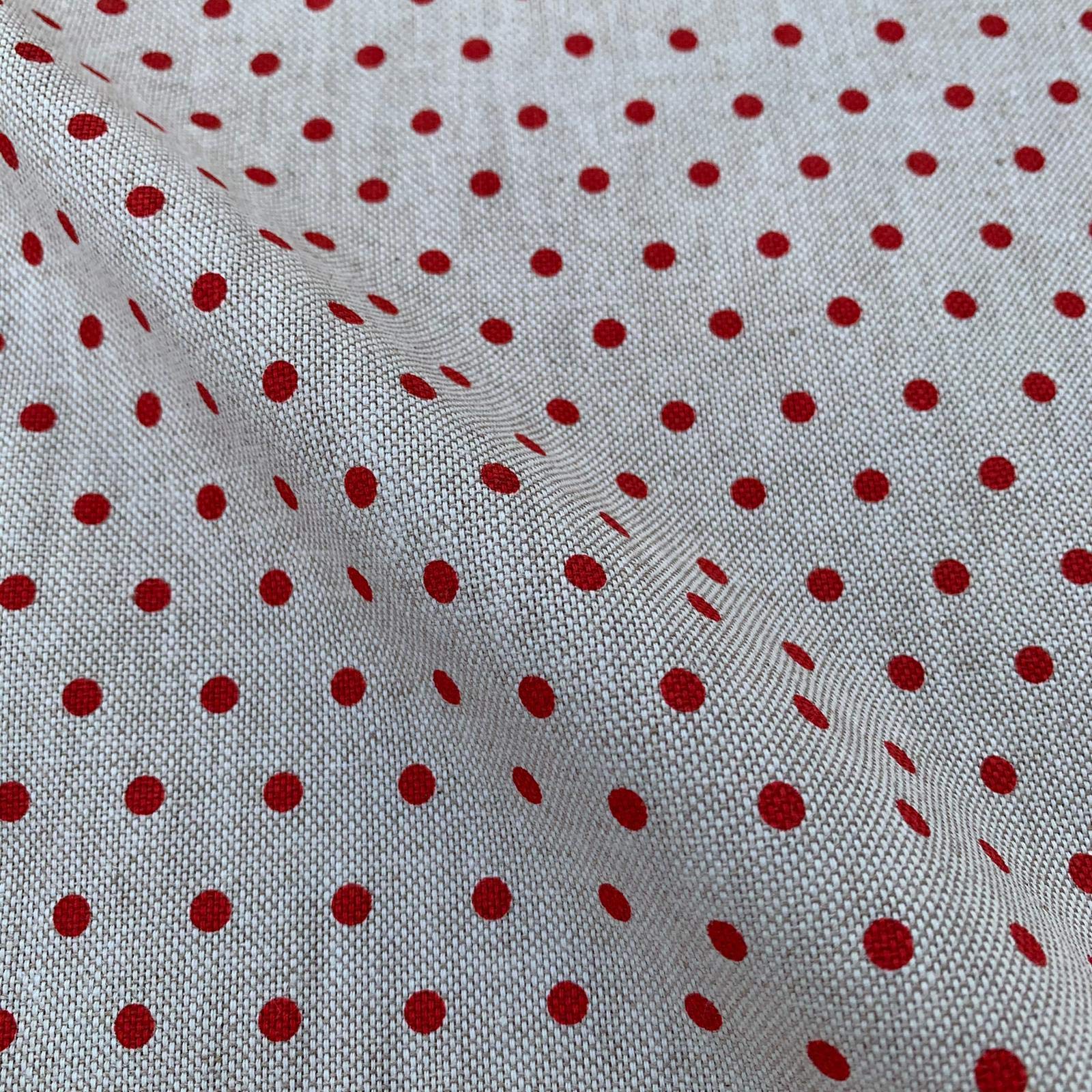Discover Lifestyle & Fashion Fabrics Red Dots Polka Shabby Print Cotton Rich Linen Look Fabric For Curtains Blinds Craft Bags Sewing Quilting Patchwork & Upholstery | 55" - 140 Cm Wide | Sold By The Half Metre (Red)