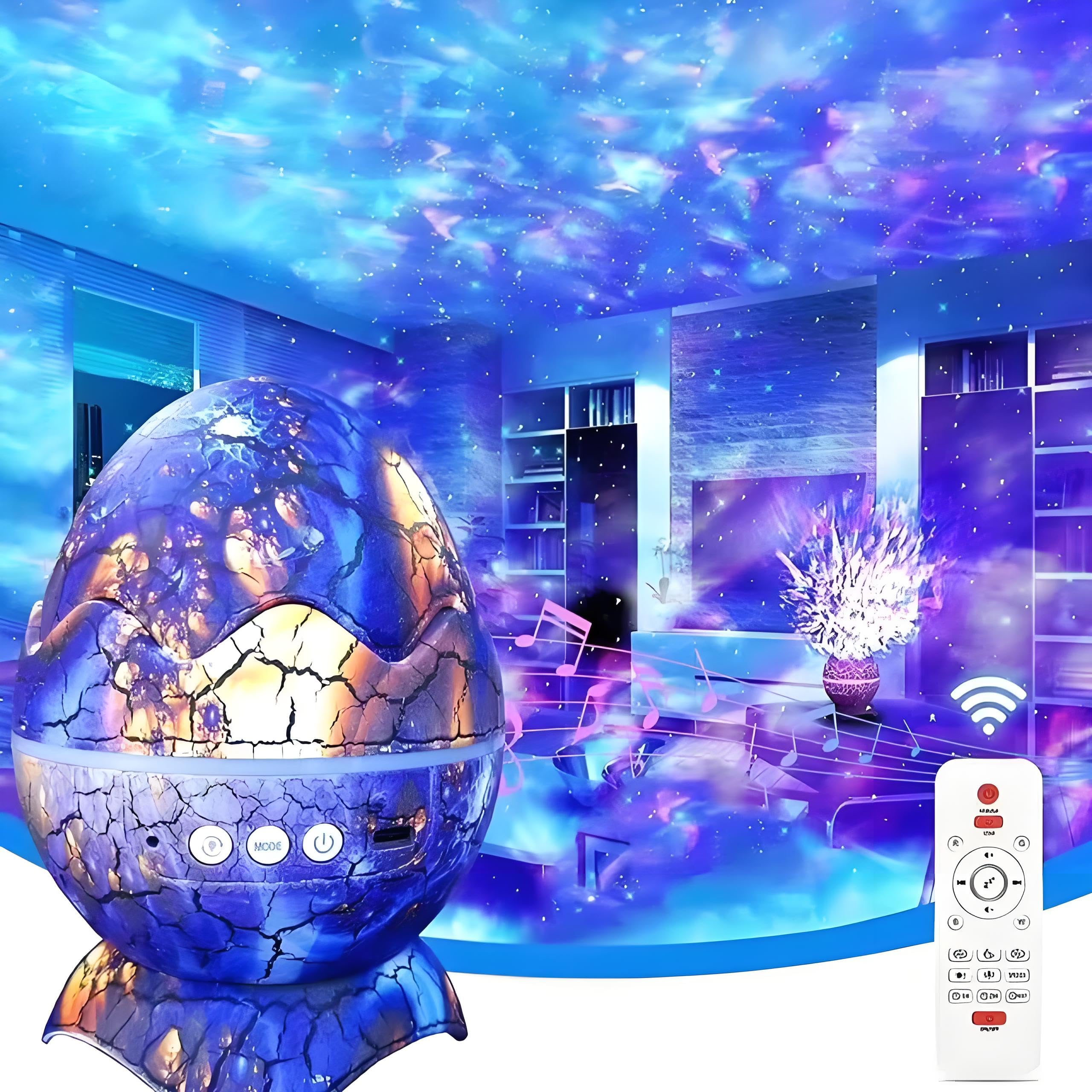 Lancoon Star Projector Night Light Dinosaur Egg Design Galaxy Lamp with Sleep Mode and White Noise USB Powered Kids Room Decor with Remote Control