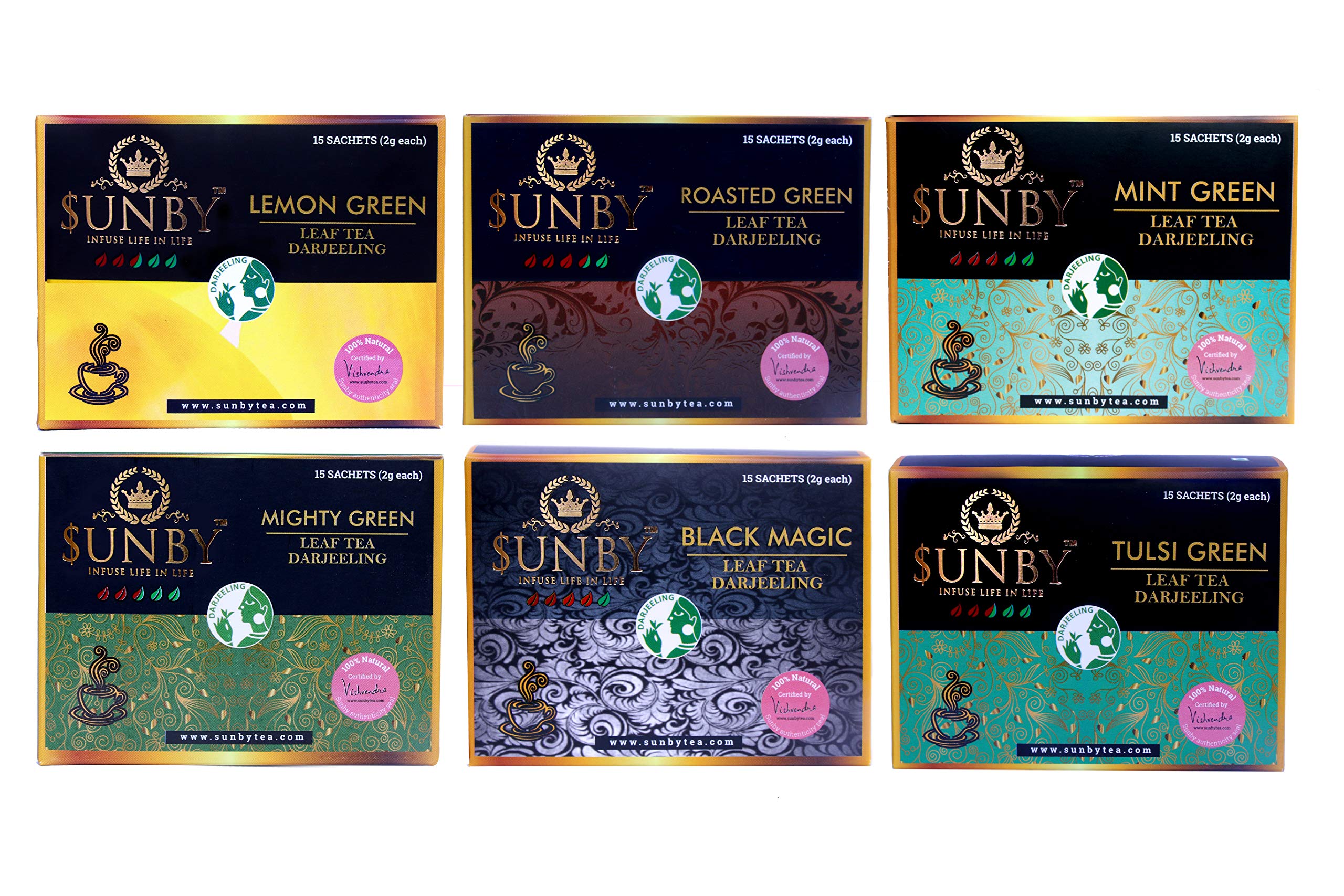 Sunby Pure Darjeeling Combo of (Lemon Green Tea + Mint Green Tea + Roasted Green Tea + Tulsi Green Tea + Black Magic Green Tea+ Mighty Green Tea) for Weight Loss|100% Natural Loose Leaf Tea