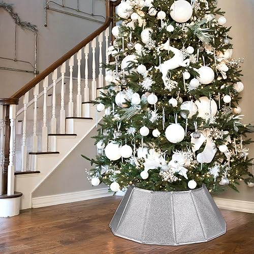 Miniatura 76 de Blissun Collar de árbol de Navidad, falda de árbol de Navidad con lentejuelas, anillo plegable para árbol de Navidad, cubierta de base