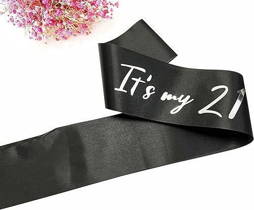 Miniatura 6 de Banda de cumpleaños número 21, bandas suaves de satén negro con letras plateadas, decoraciones de cumpleaños para niñas o niños, suministros de