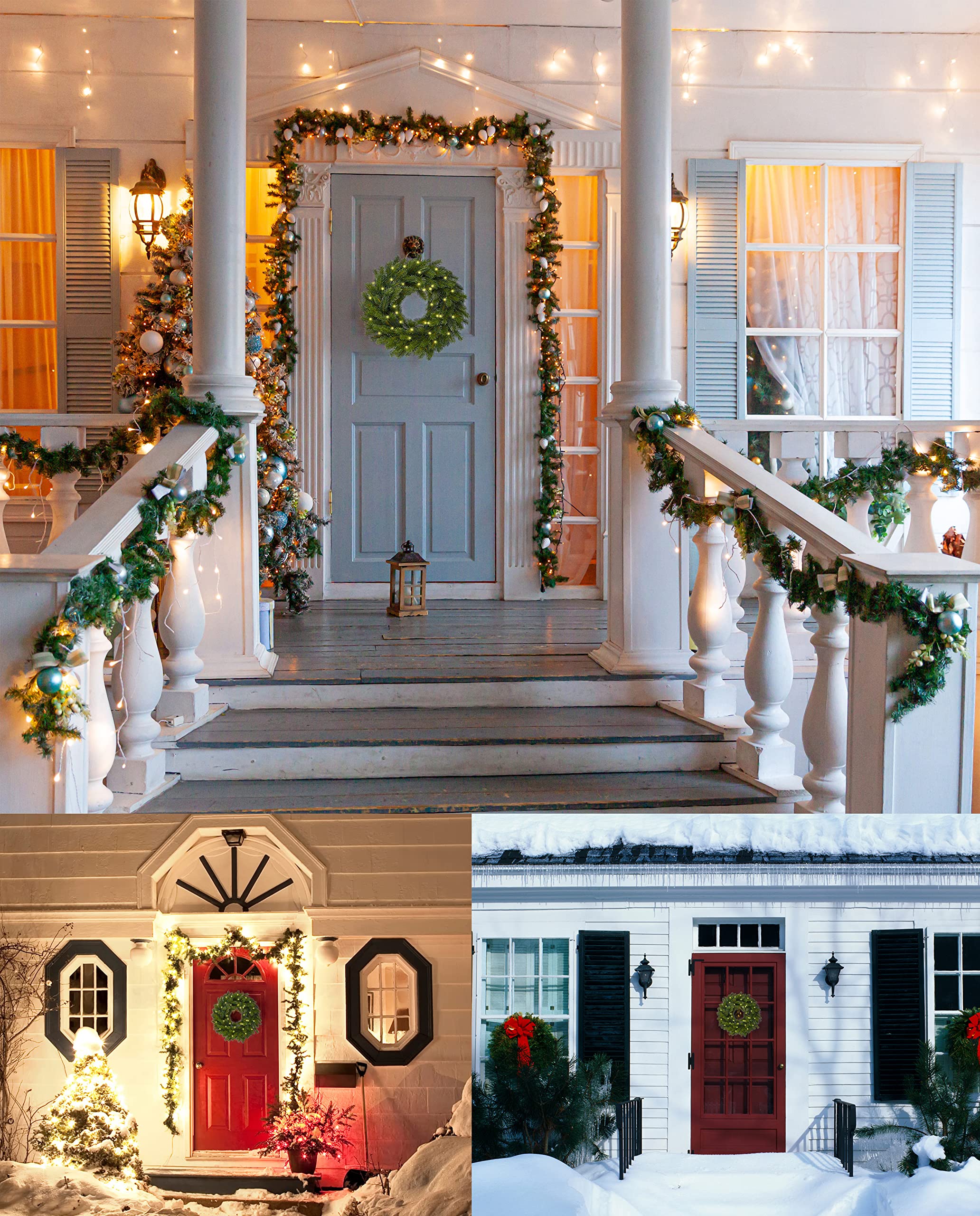 Türkranz mit Beleuchtung Ø40cm-49 LEDs-Klassischer Beleuchtet-Adventskranz, Künstlicher Weihnachtskranz, Hängekranz, Weihnachten für Innen und Außen-Batteriebetrieben, Grün