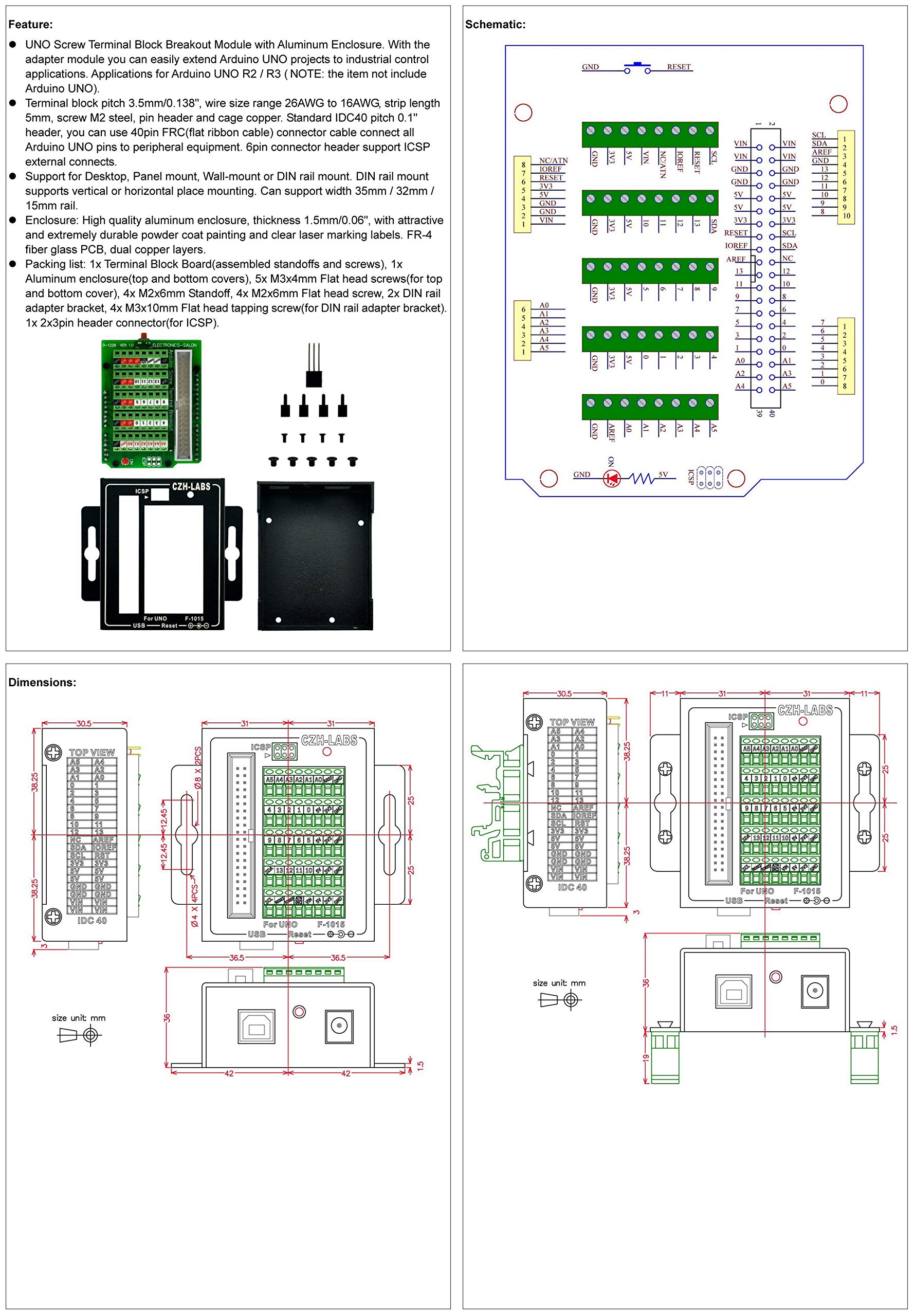 Modulo di sblocco morsettiera a vite UNO con custodia in alluminio, per Arduino UNO R3.