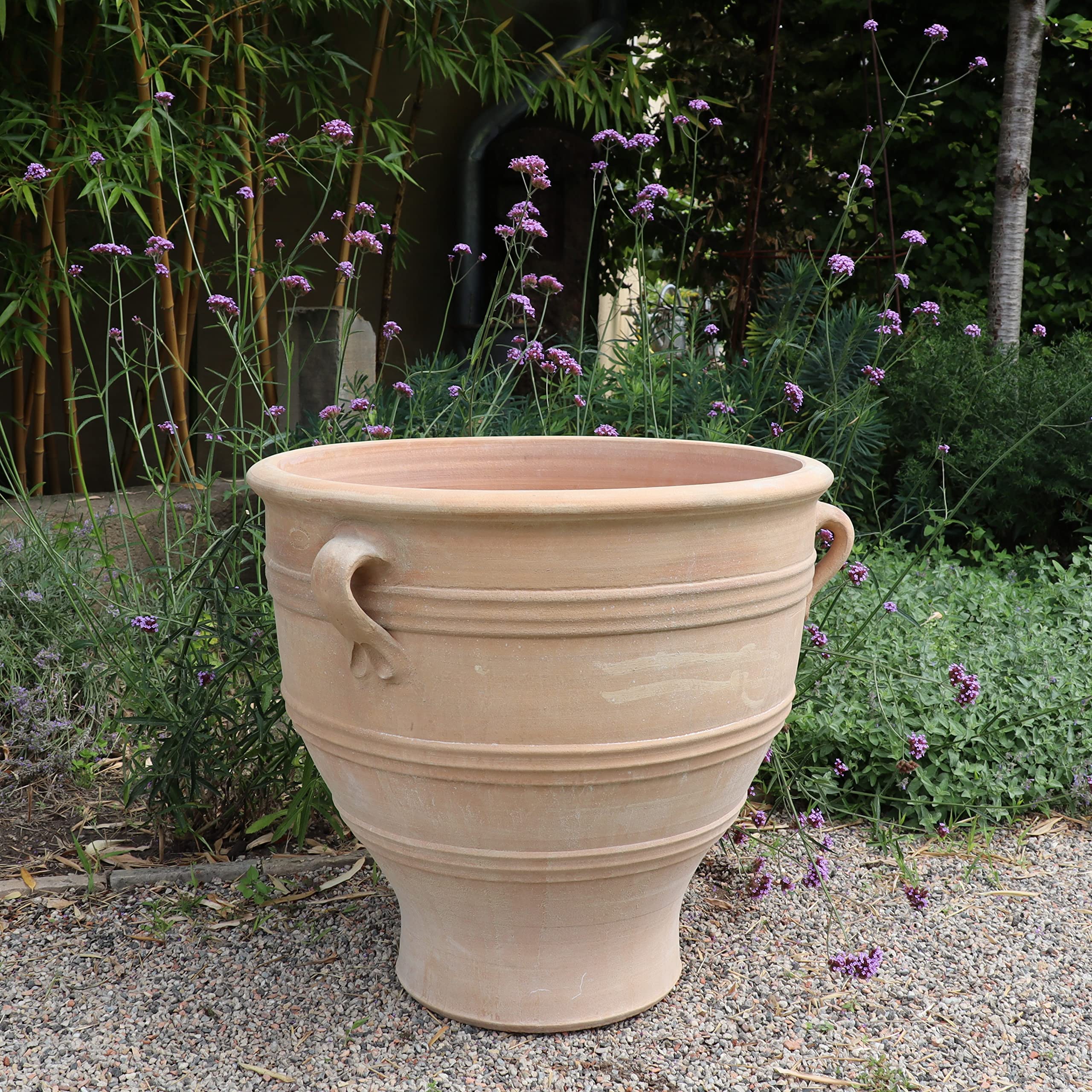 Palatina Ceramiczna duża donica na rośliny z uchwytem, 70 cm, ręcznie wykonana i odporna na mróz, wysoka terakota, doniczka na kwiaty do ogrodu, na taras, różowa, 70 cm