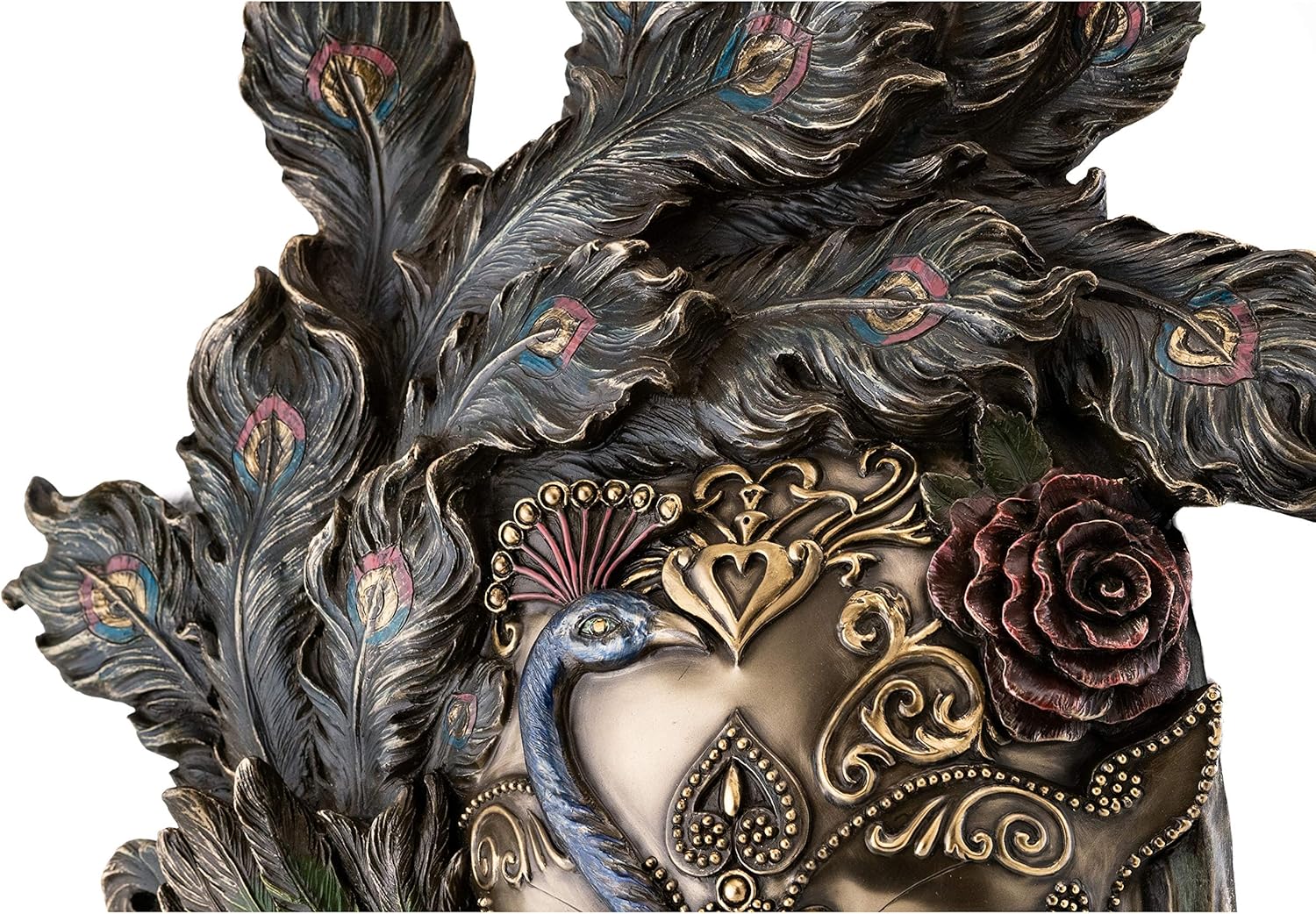 Top Collection Large Lady Peacock Venetian Style Carnival Mask- Decorative Hanging Wall Decor in Premium Cold Cast Bronze- 21-Inch Collectible Masquerade Party Mask Costume