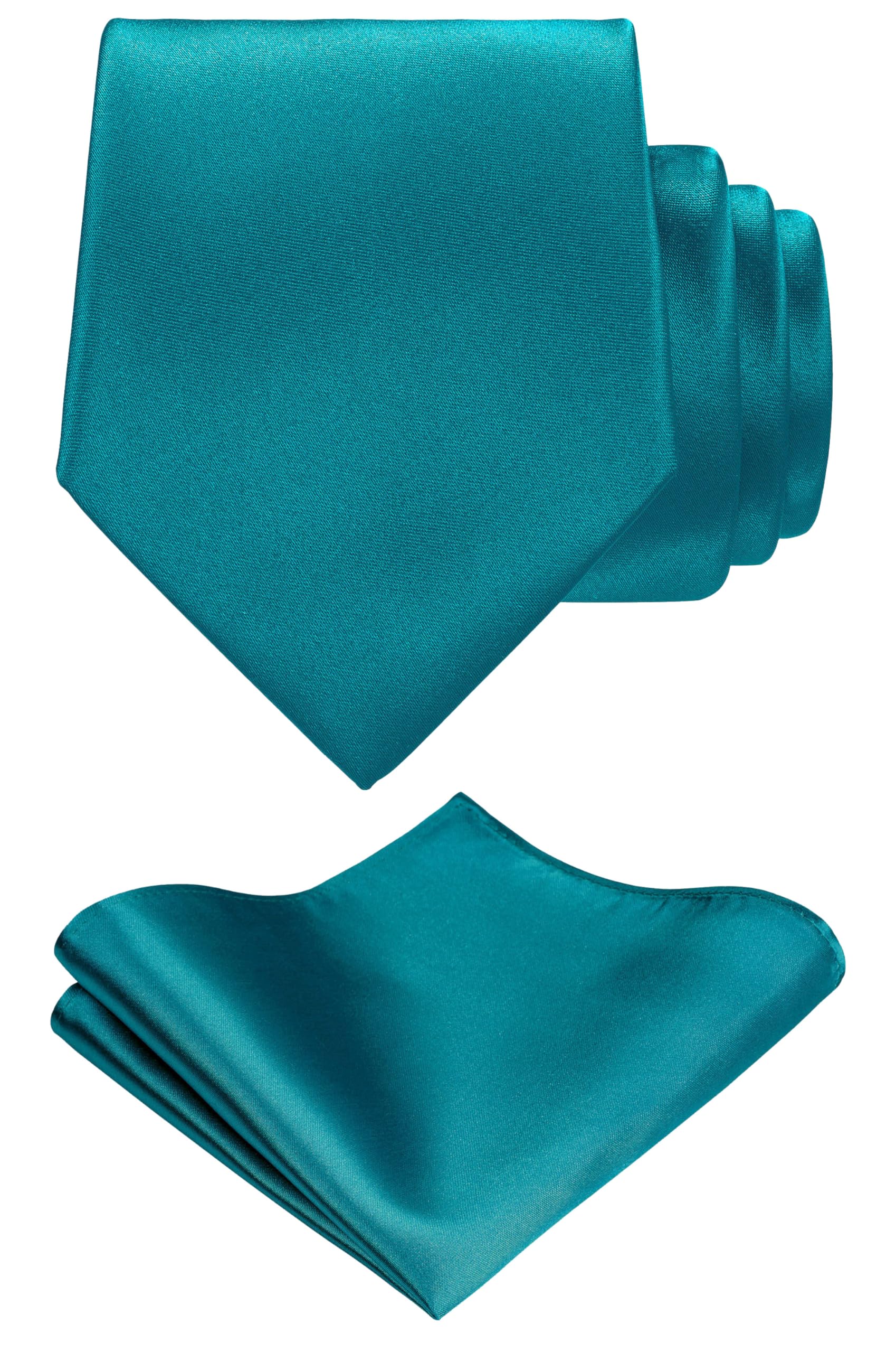 TIE G Solid Satin Woven dyed Color Formal Black Necktie and Pocket Square Sets in Gift Box