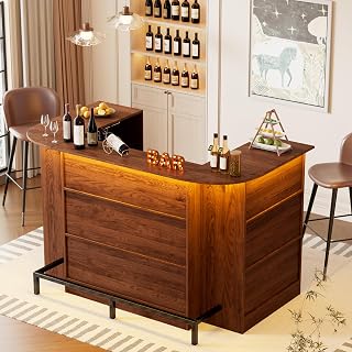 PAKASEPT 3-Tier U-Shaped Home Bar Cabinet with LED Lights & Stemware Holders - Modern Liquor Storage Table for Living Room