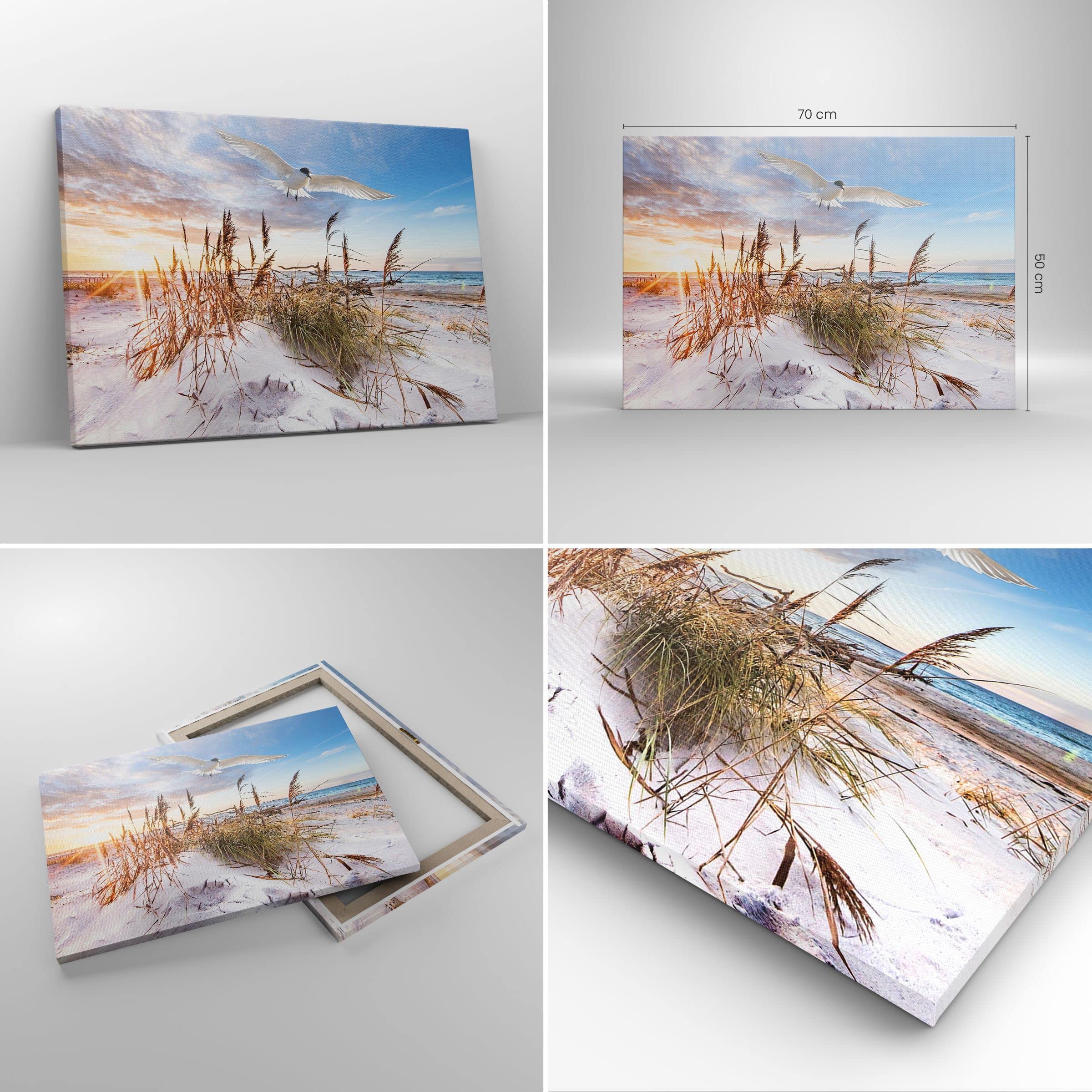 Wandbild Meer & Sonnenaufgang – Große Leinwand-Drucke 5-teilig – Möwen Fliegend Deko Für Wohnzimmer & Schlafzimmer