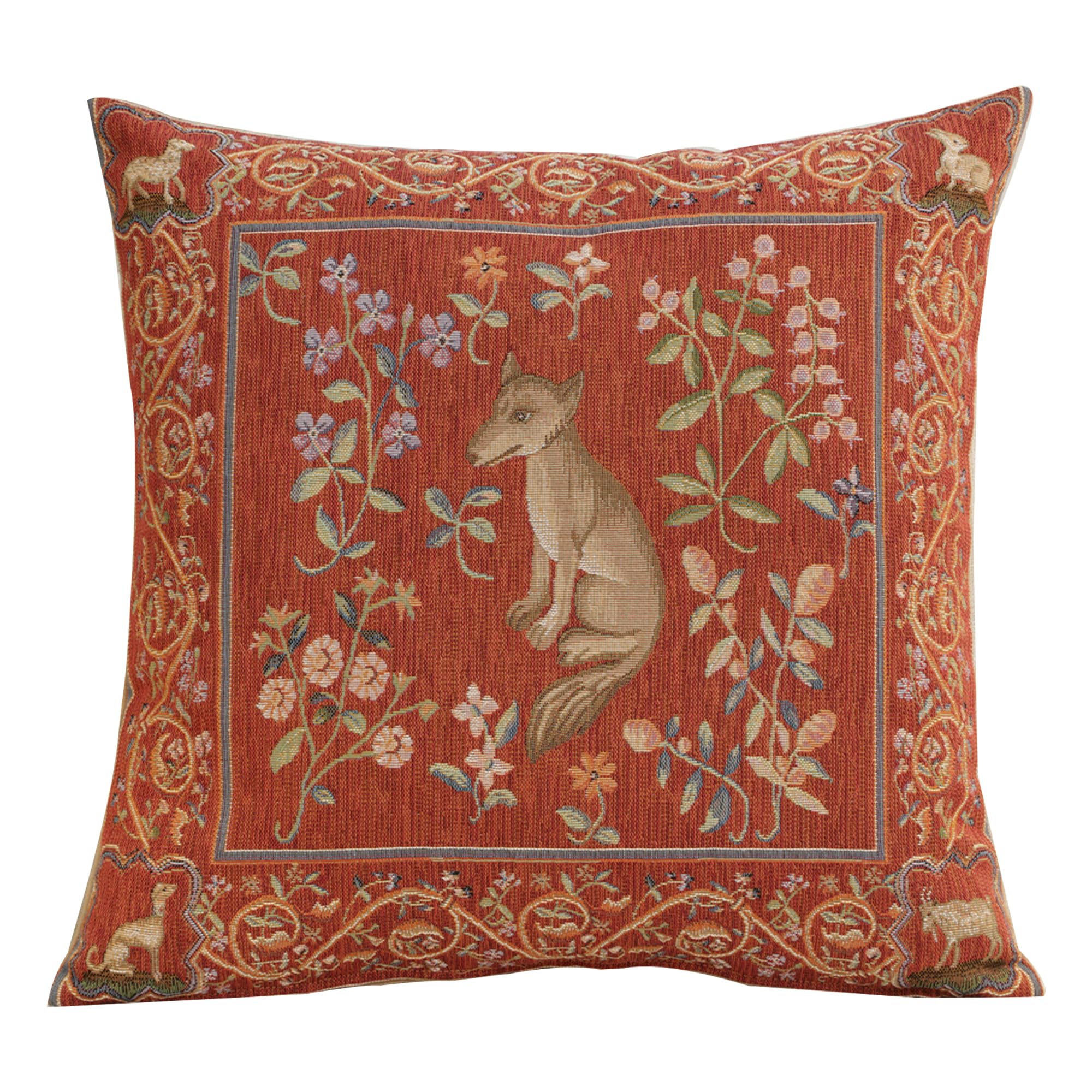 Charlotte Home Furnishings Couch Pillow Covers 19x19 in, Tapestry Throw Pillow Cover for Bed Living Room, Medieval Fox Decorative French Country Sofa Cushion Cases, Soft Cotton Jacquard Woven