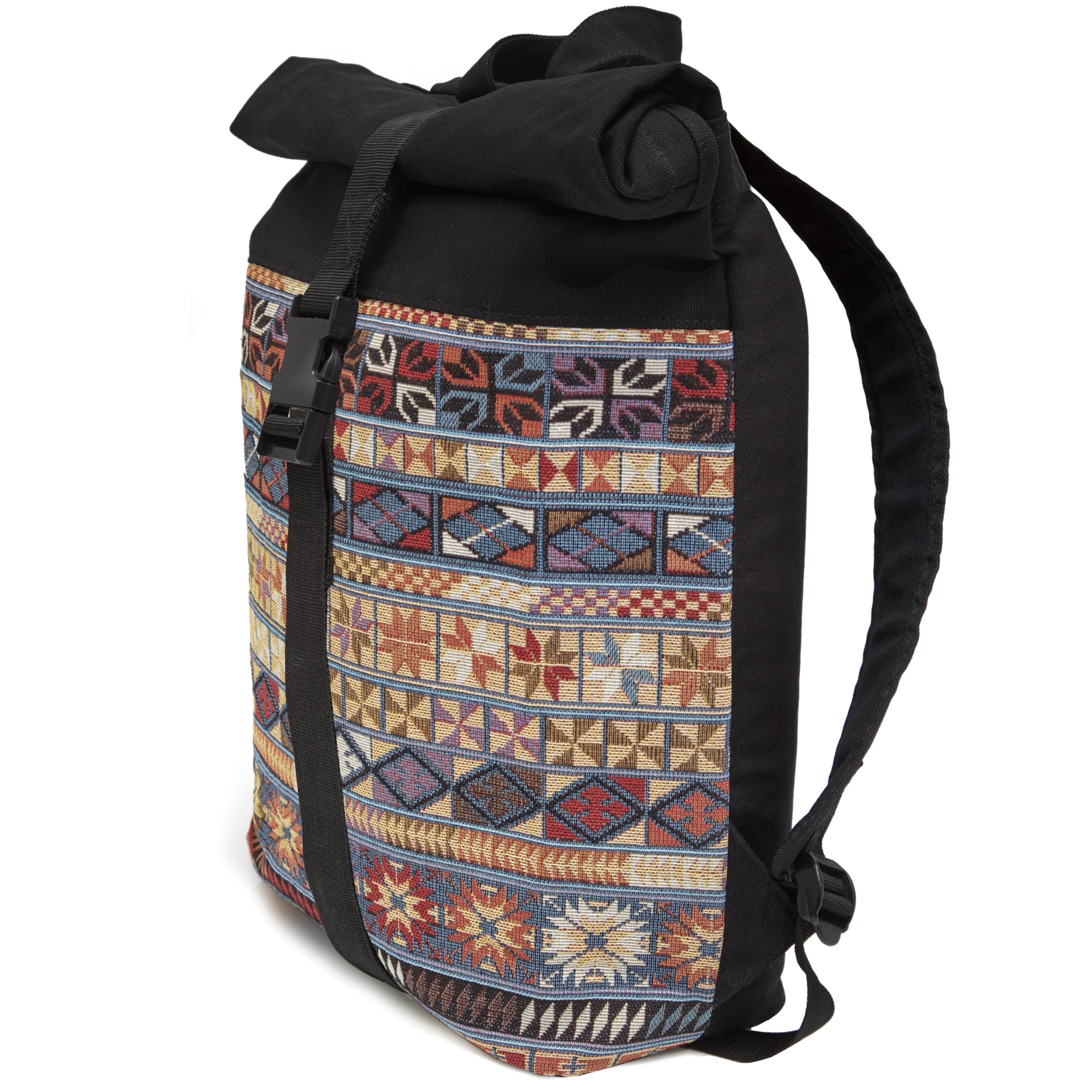 Leon Rolltop Zaino Premium Cotone Tela & Tessuto Tessuto Tessuto Donna Uomo 17 Pollici Laptop Elegante Zaino Da Viaggio Daypack Sport Shopping Viaggi Ciclismo Uni Scuola, Rolltop_boho_006, 45