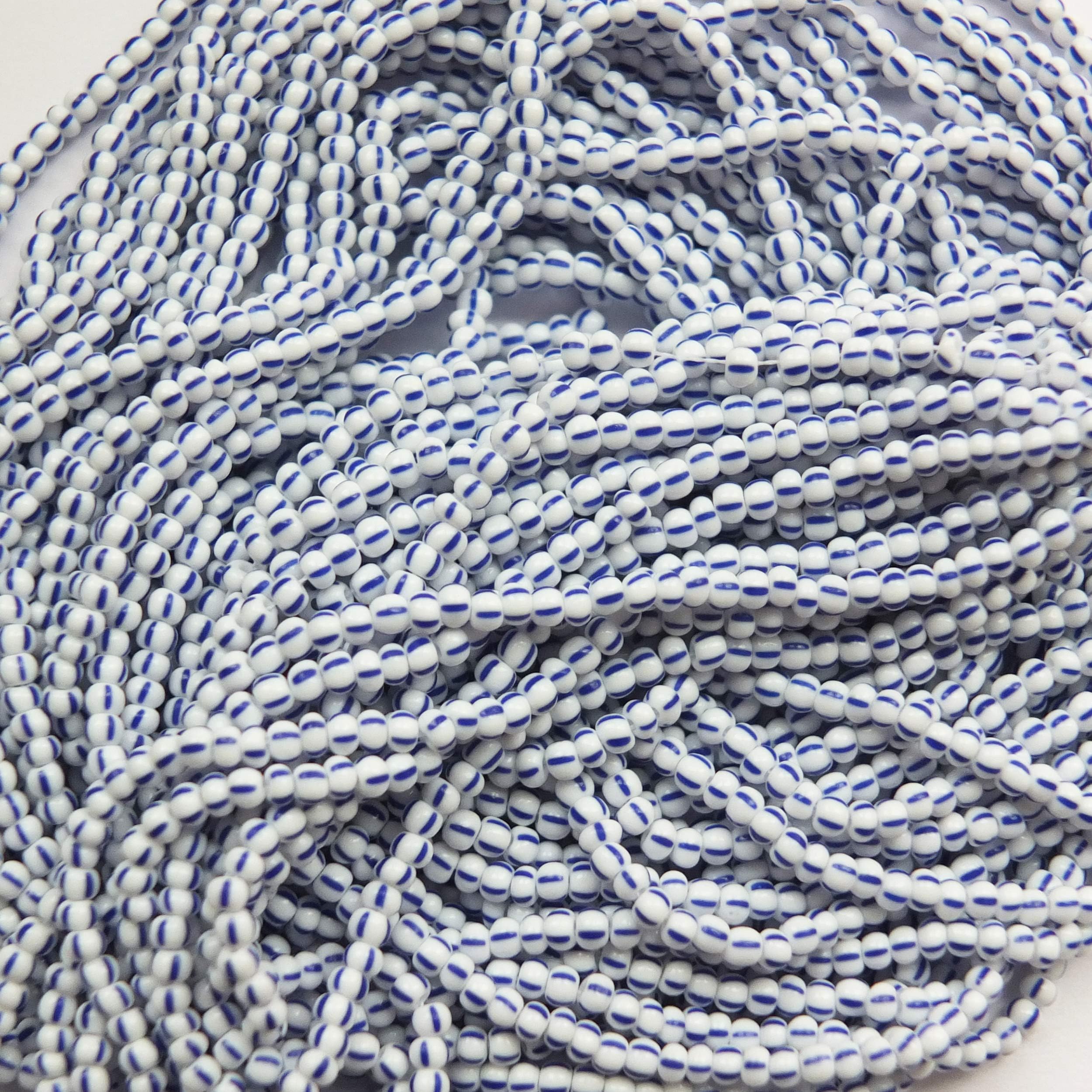 Seed Beads 11/0 Czech Striped Blue White Pinstripe (one Hank Pack)