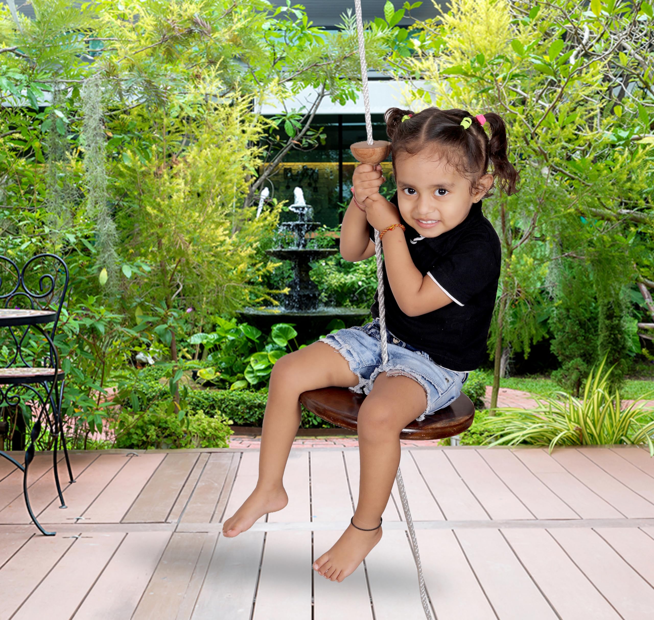 Boffle 8 Ft Kids Climbing Rope with 4 Wooden Knots with 1 Sitting Plate Rope for Tree Houses and Climbing Frames, Swing Set | Backyard Outdoor Play (White) 3