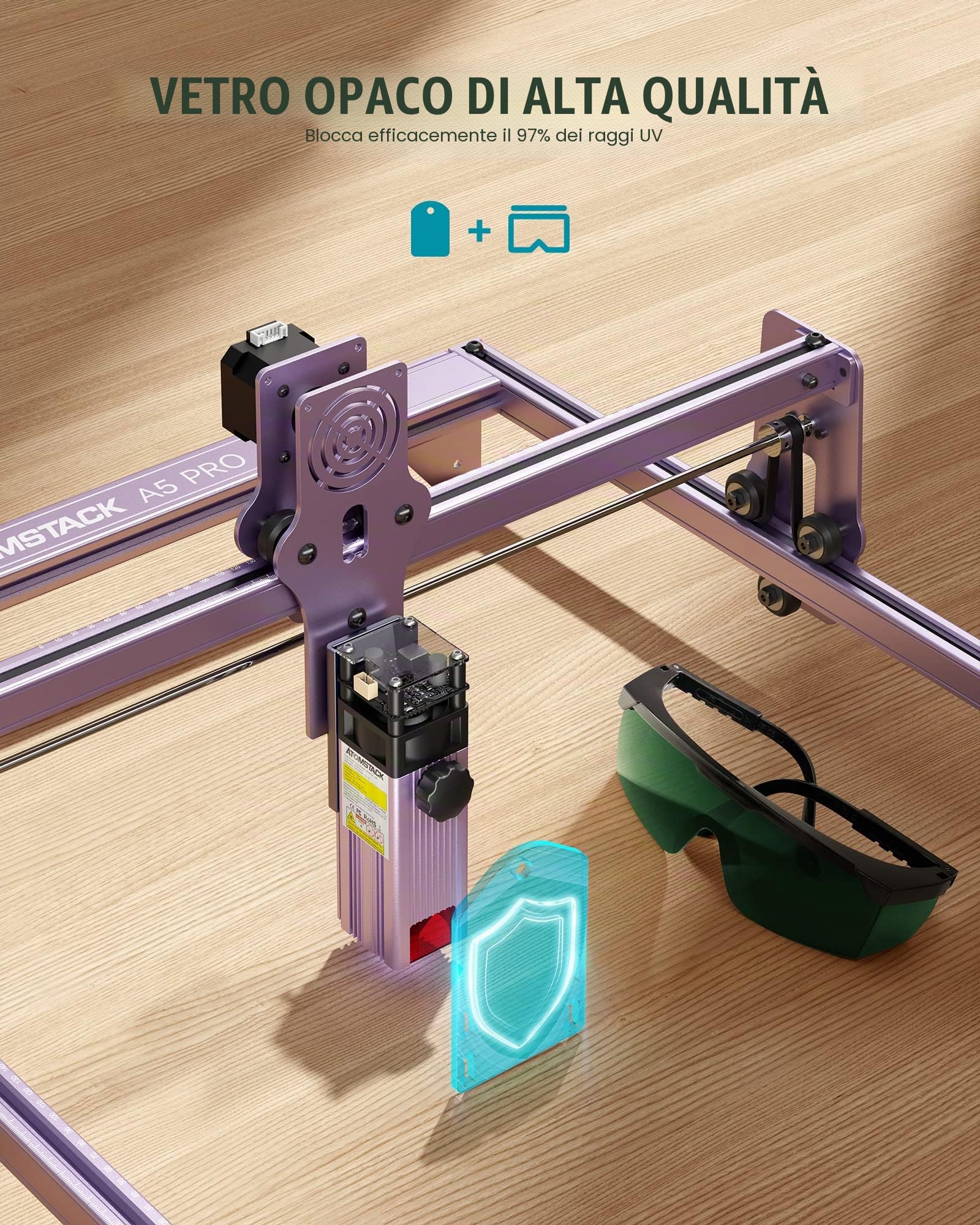 ATOMSTACK A5 PRO 40W Incisore Laser CNC Taglio Laser 5.5W Potenza di Uscita - Incisore Laser Legno 0,01mm Precisione, 0,06mm Punto - 410x400mm Incisione Area per Legno, Metallo, Acrilico