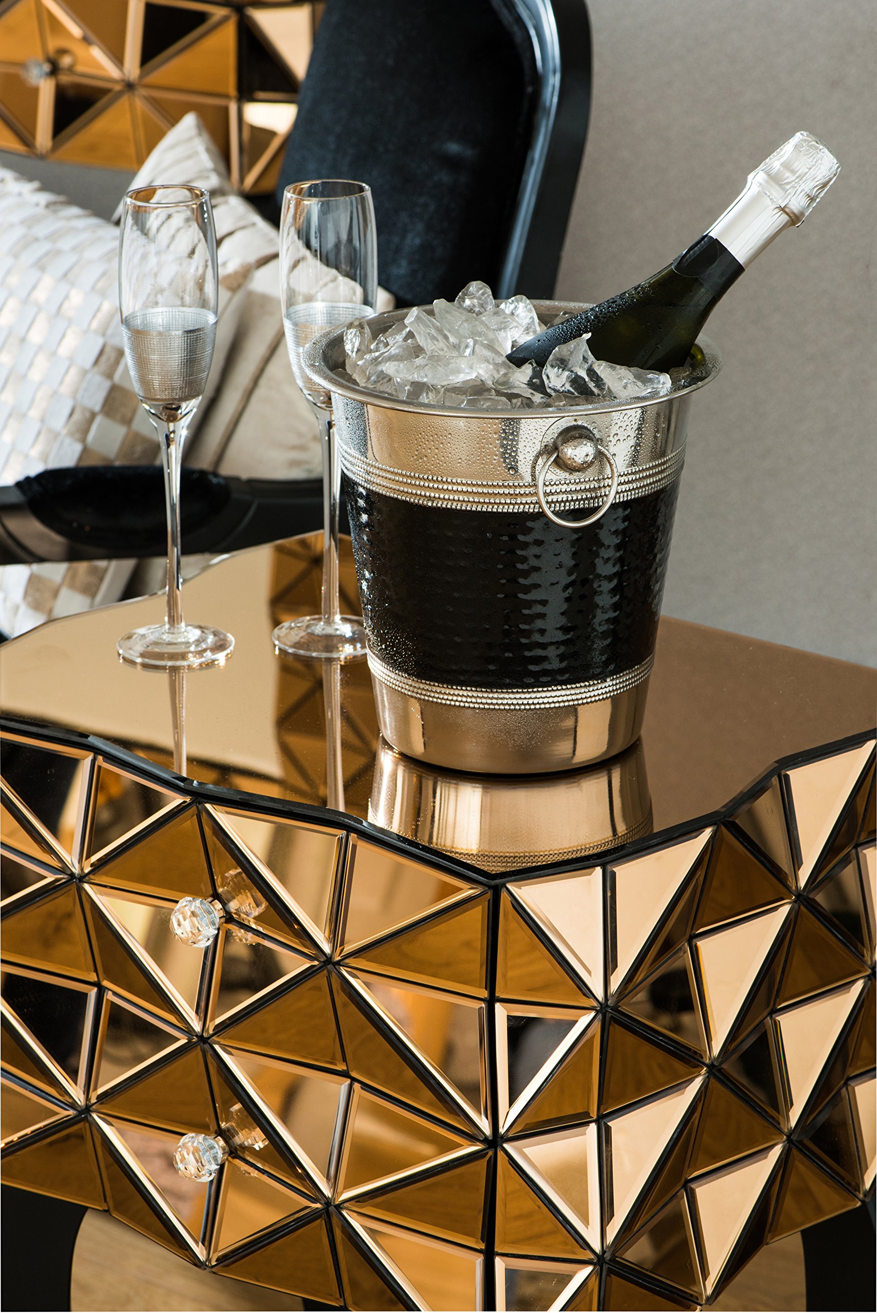 PREMIER Housewares 0507784 Secchiello per Champagne/Vino in Acciaio Inox Effetto Martellato Banda Nera