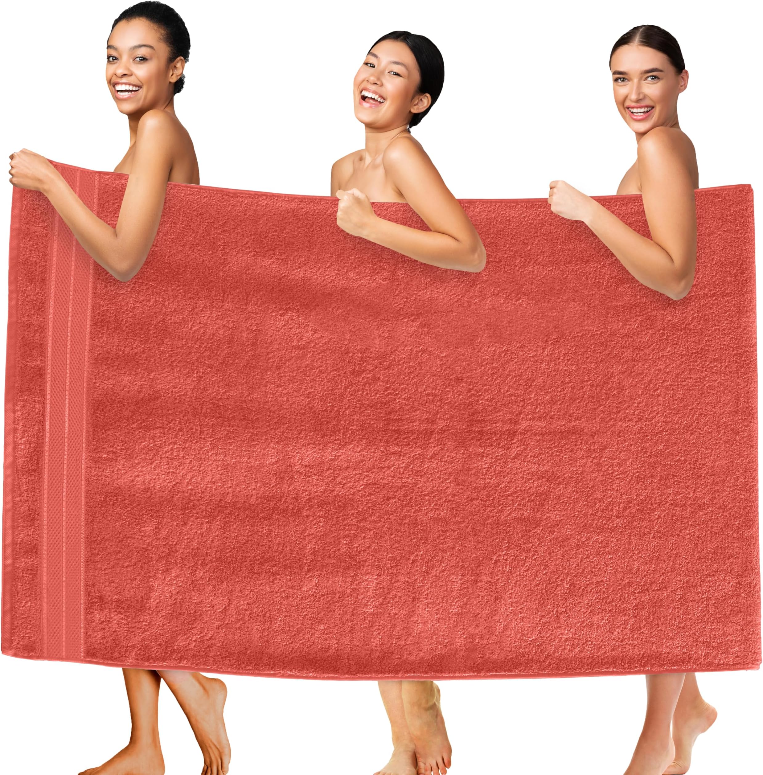 Elegant Comfort Three Line Popcorn Extra Large Luxury Bath Towel - 40" x 80" inch, Premium Hotel Spa Quality 1 Piece Oversized Bath Sheet 100% Turkish Cotton Super Soft Highly Absorbent, Coral