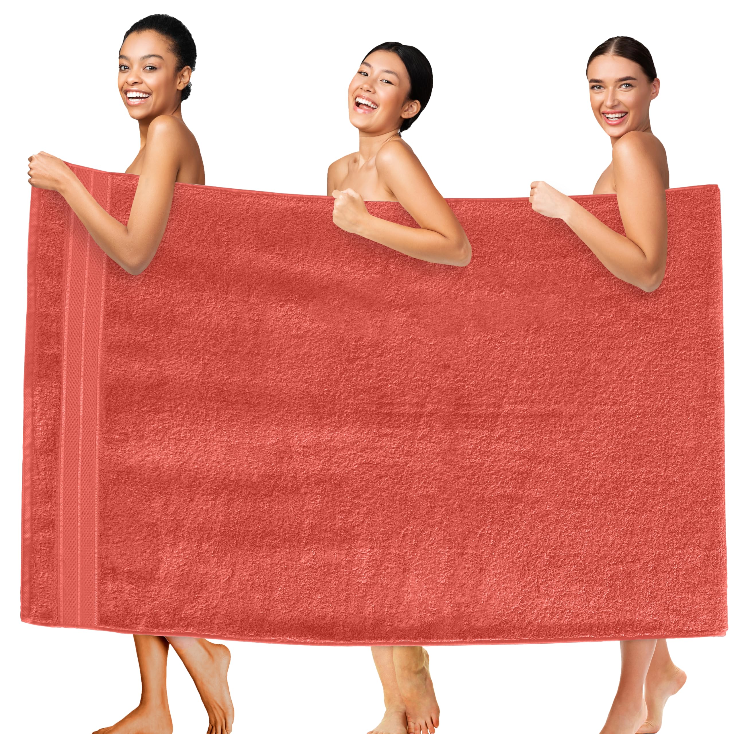 Elegant Comfort Three Line Popcorn Extra Large Luxury Bath Towel - 40" x 80" inch, Premium Hotel Spa Quality 1 Piece Oversized Bath Sheet 100% Turkish Cotton Super Soft Highly Absorbent, Coral