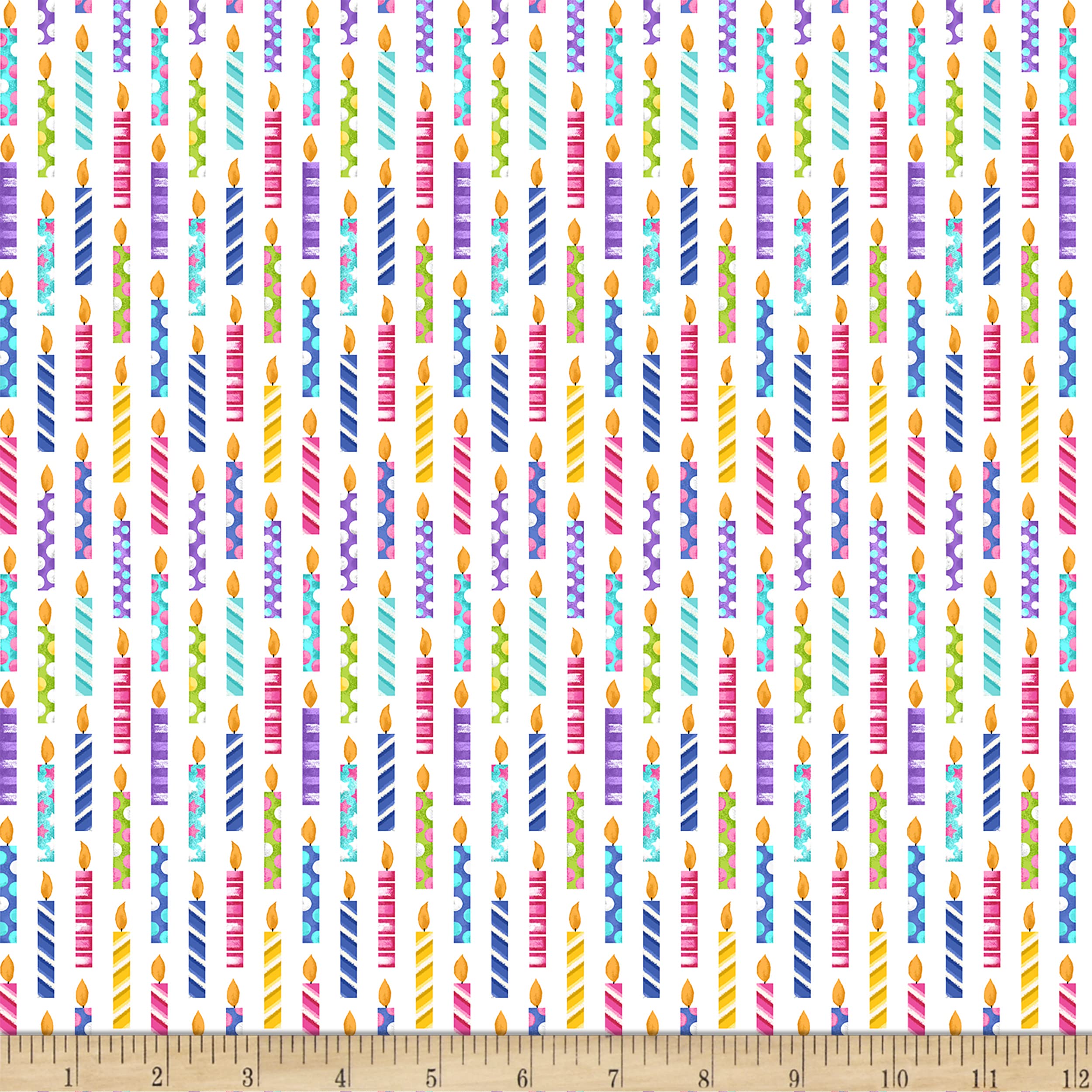 Blank Quilting Party Line Birthday Candles Fabric, White