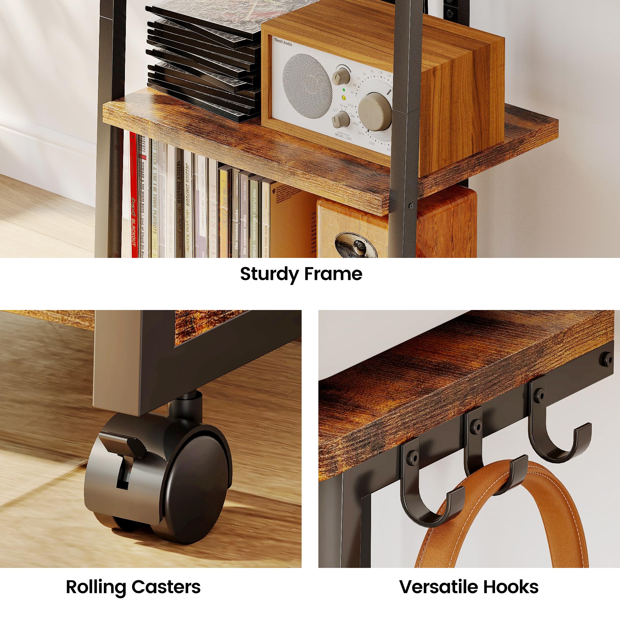 Homeiju Smart Media Console con luci RGB controllate da APP, centro di intrattenimento in legno per giochi e supporto TV, archiviazione per PS5/Xbox/Stereo e DVD Organizer