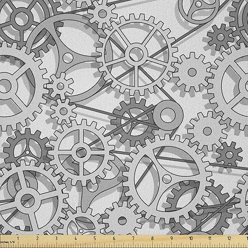 Miniatura 1 de Ambesonne Tela Steampunk de The Yard, diseño abstracto de los engranajes de tonos grises que trabajan en armonía, imagen conceptual, tela de