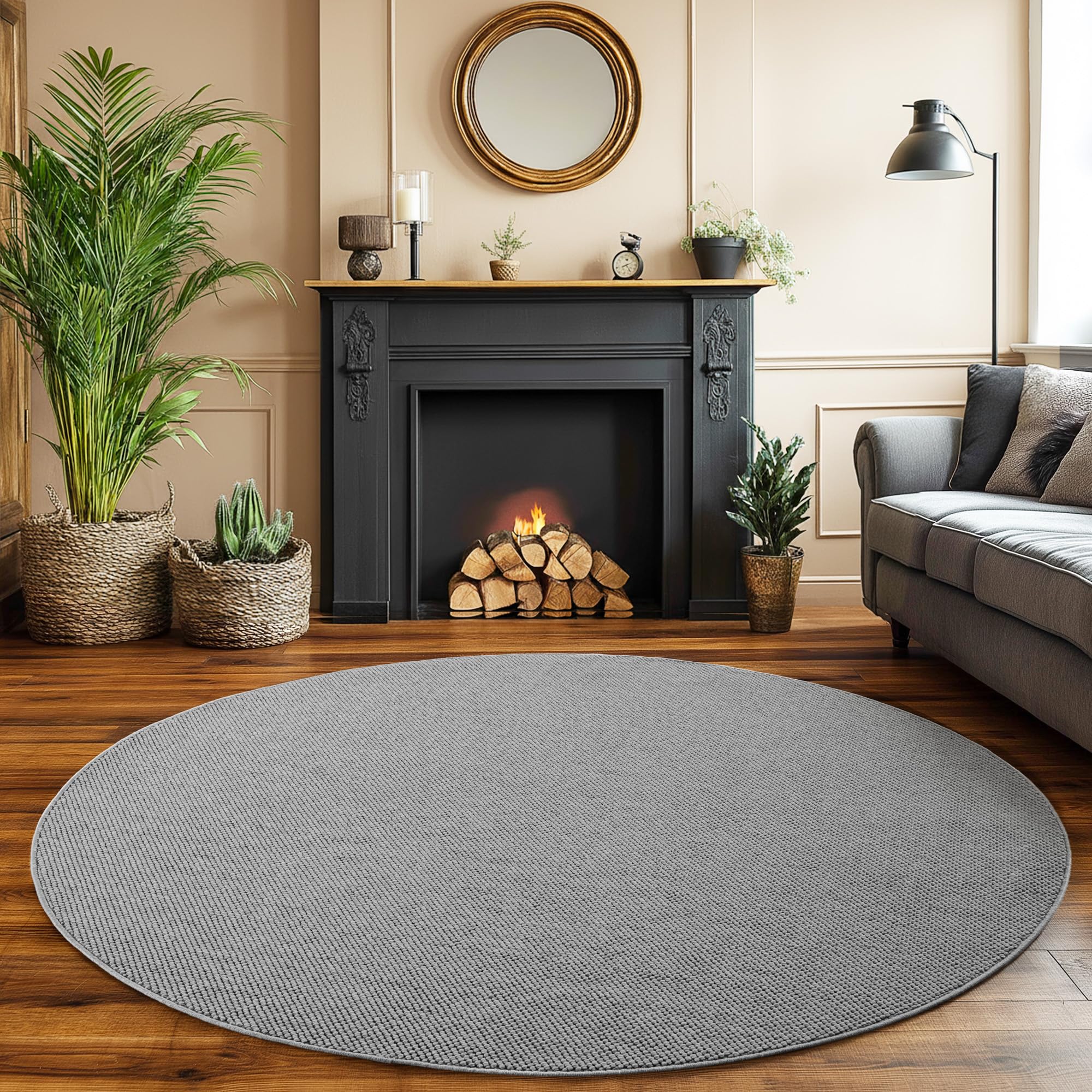 SIMPEX Teppich Rund 200 cm Grau Einfarbig Bouclé Schlingenflor Skandi Stil Modern Weich Strapazierfähig Pflegeleicht großer runder Teppich für Wohnzimmer Esszimmer Schlafzimmer – Amazon Angebot