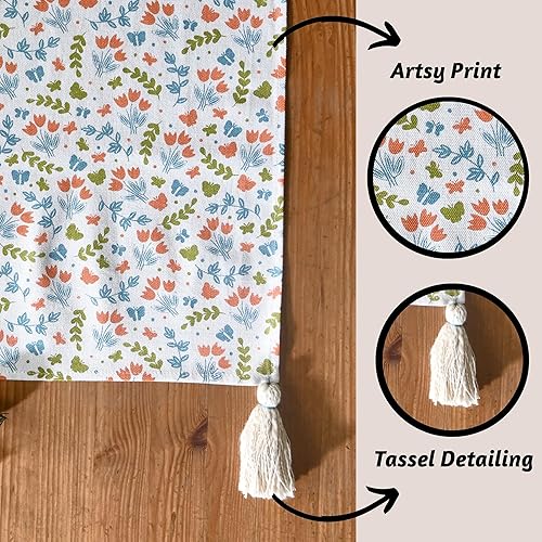 Miniatura 3 de Folkulture Camino de mesa de Pascua de 72 pulgadas de largo con borlas para decoraciones de Pascua, camino de mesa rústico 100% algodón para