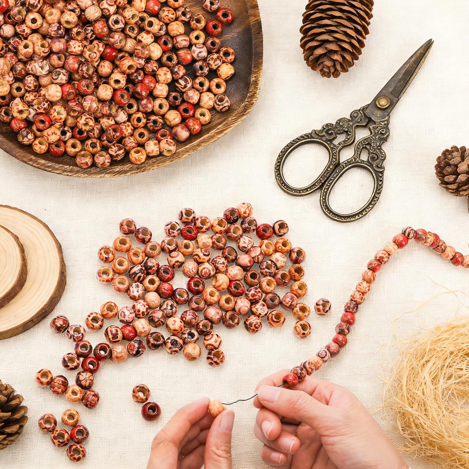 Foraineam 1000pcs 10mm Painted Wood Beads Round Wooden Loose Beads Barrel Beads for Jewelry Making DIY Macrame Rosary Bracelet Necklace Hair Crafts - Image 7