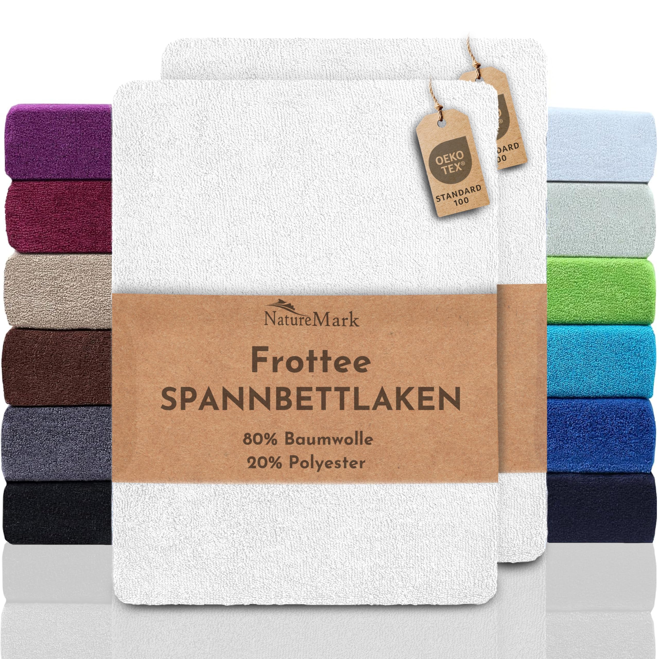 NatureMark 2er Pack FROTTEE Spannbettlaken, kuschelig weich fürs Schlafen | 90x190 cm - 100x200 cm - Weiß