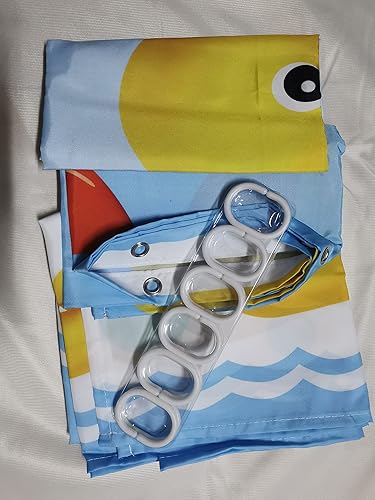 Miniatura 6 de BOYOUTH Cortina de ducha con estampado digital de pato amarillo y burbujas para decoración de baño, cortina de baño de tela impermeable de poliéster