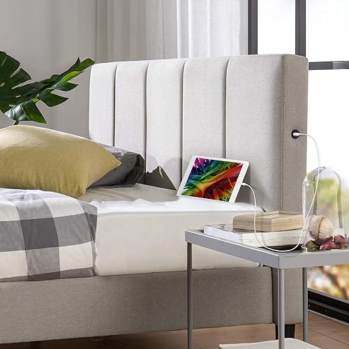 Miniatura 12 de ZINUS - Base de cama con plataforma tapizada y puerto USB; base de colchón con soporte con listones de madera de fácil montaje; no necesita somier;