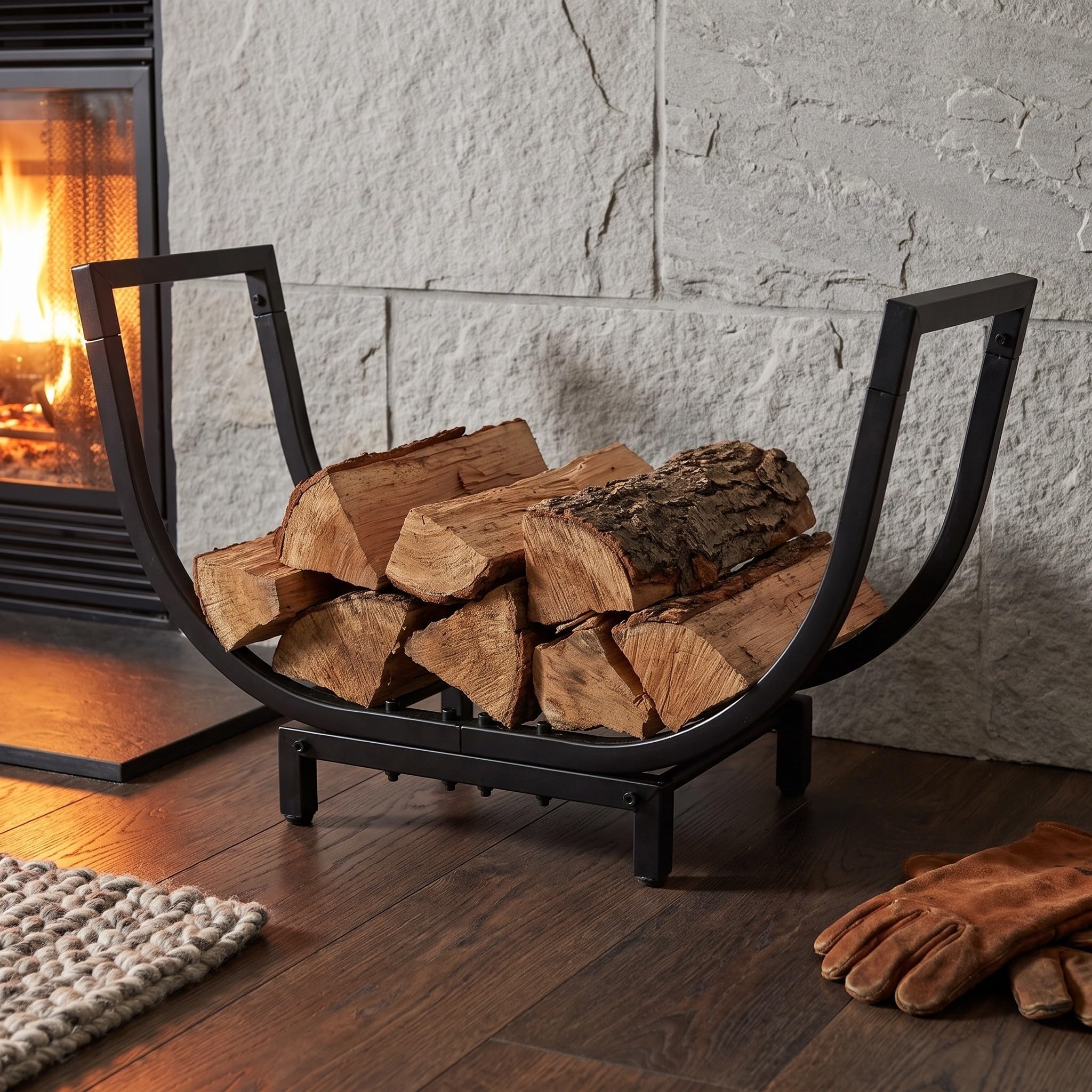 Yardwe Soporte para Madera de Acero Inoxidable Negro, Diseño Vertical