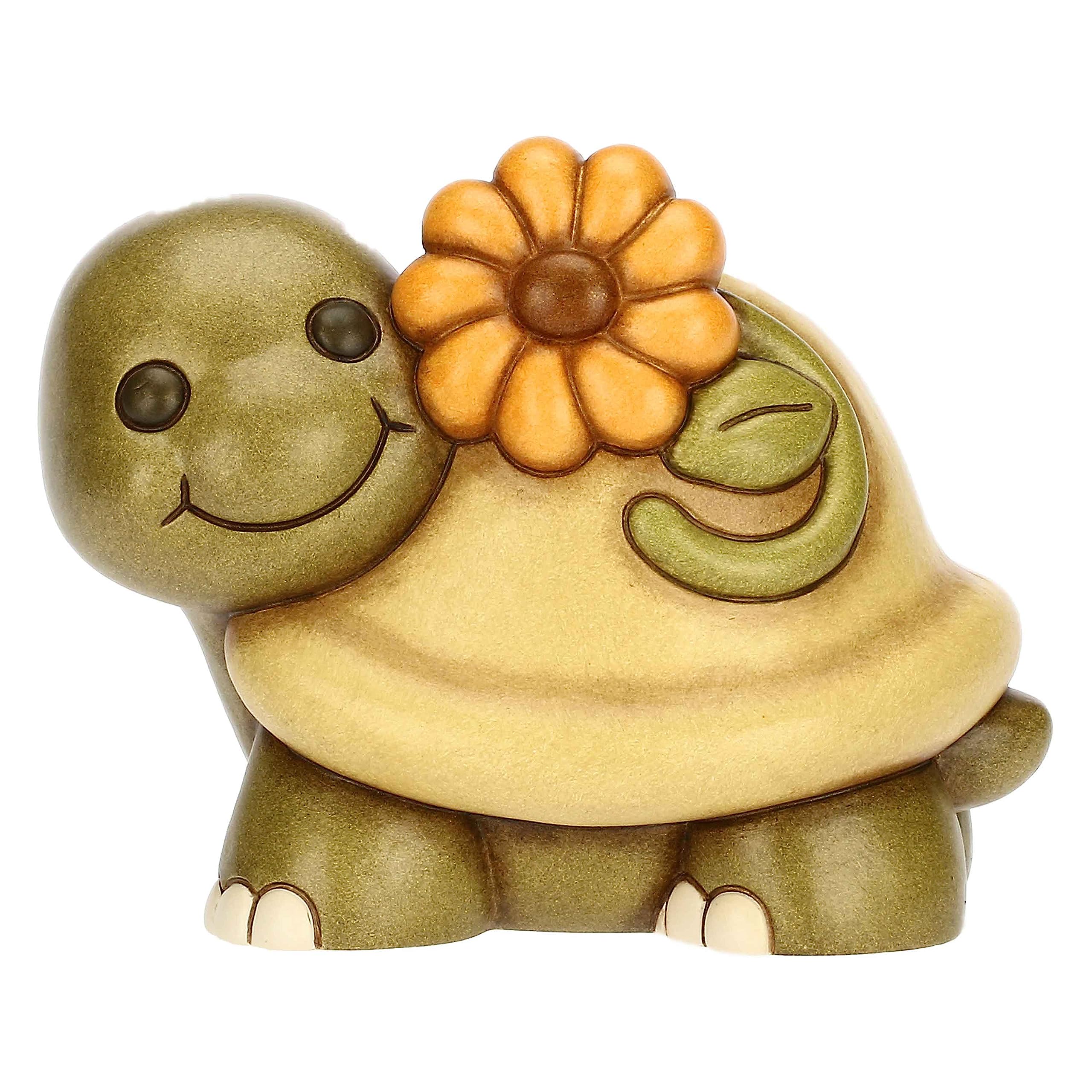 THUN, Tartaruga Betta con Calendula in Ceramica Decorata a Mano, Versione Grande, 14x10.2x12 cm h