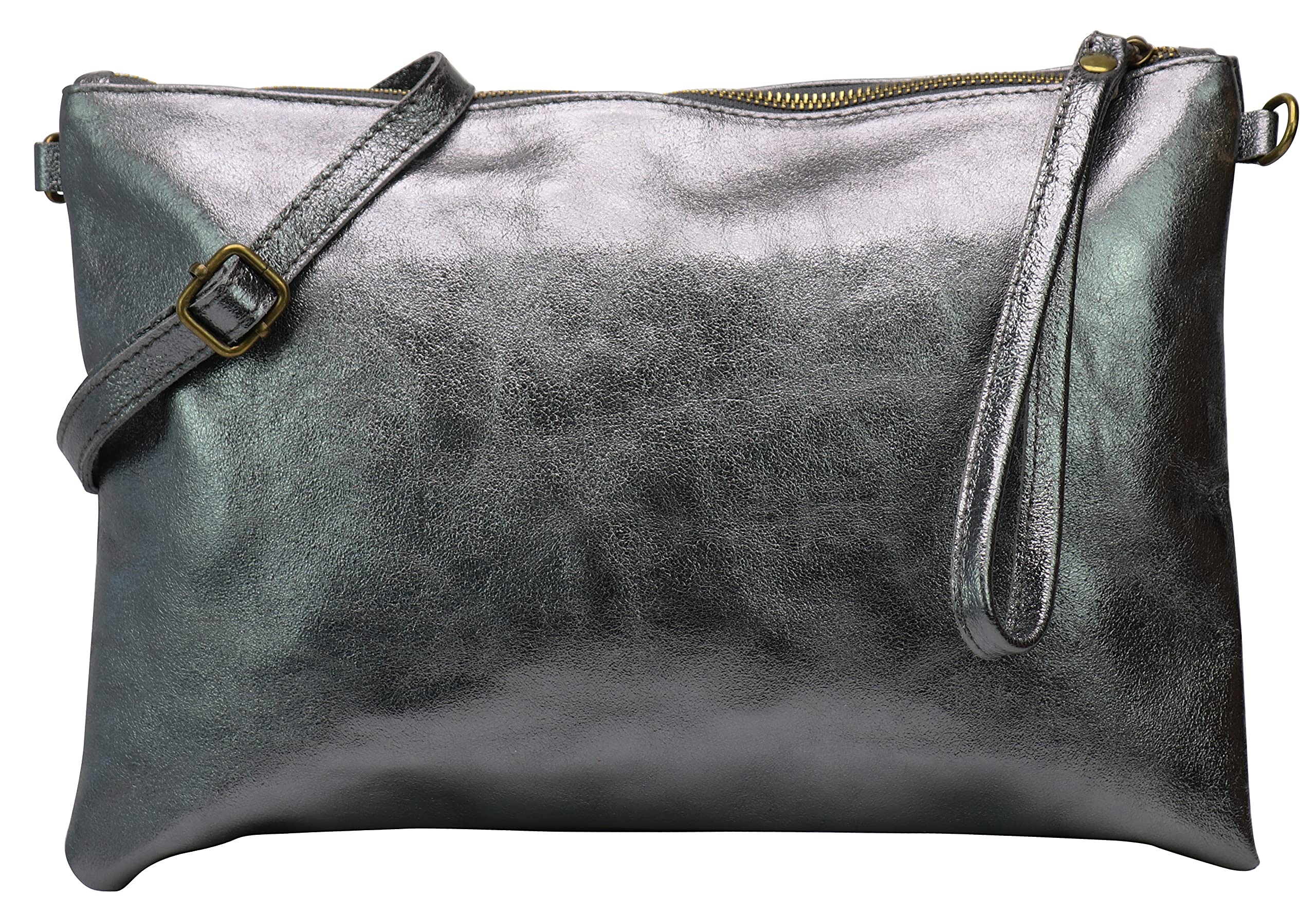 SH Leder Clara G396 - Borsa a tracolla in vera pelle, stile vintage, misura media, 33 x 22 cm