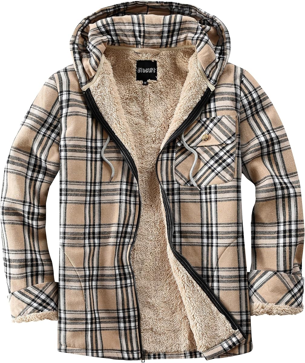 Chaqueta de franela de forro polar con cremallera completa para mujer Chaqueta a cuadros con capucha Sherpa