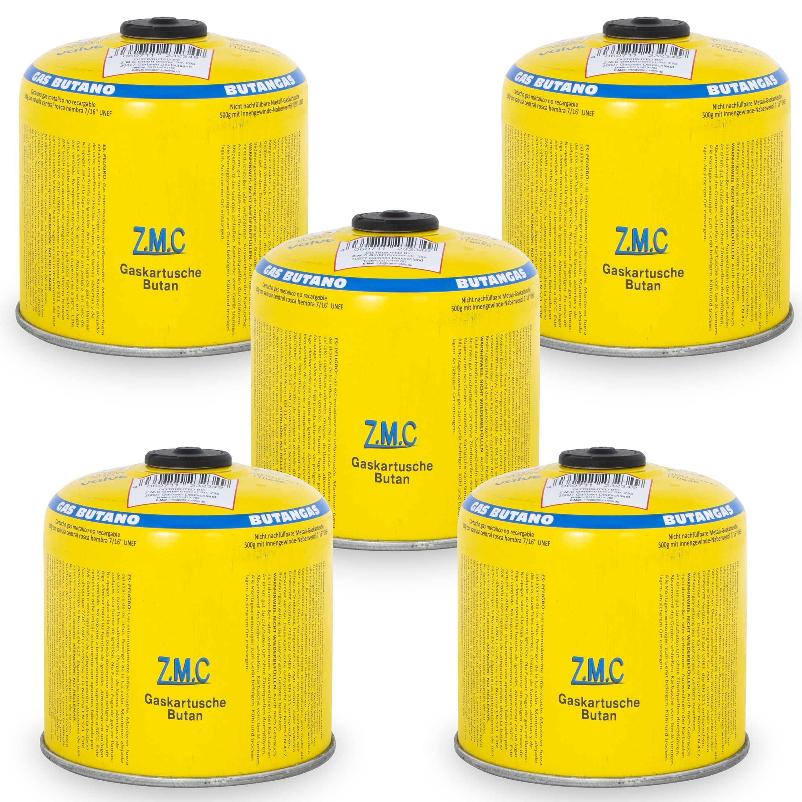 Z.M.C 5 cartucce di gas butano da 500 g, gas propano/butano 990 ml, cartuccia gas EN417, attacco filettato europeo, cartuccia a vite per bruciatori di erbacce, bomboletta di gas universale con valvola