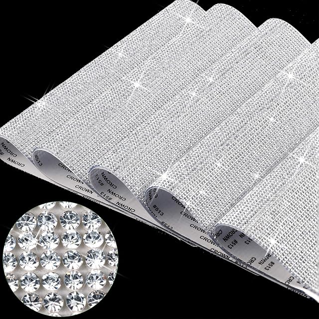 60000 Pieces Bling Rhinestone Stickers Glitter Crystal Sheets DIY Gem Stickers Self Adhesive Car Decoration Stickers 7.8 x 9.4 Inch for Car Cellphone Decor, 5 Sheets x 12000 Pieces (Silver White)